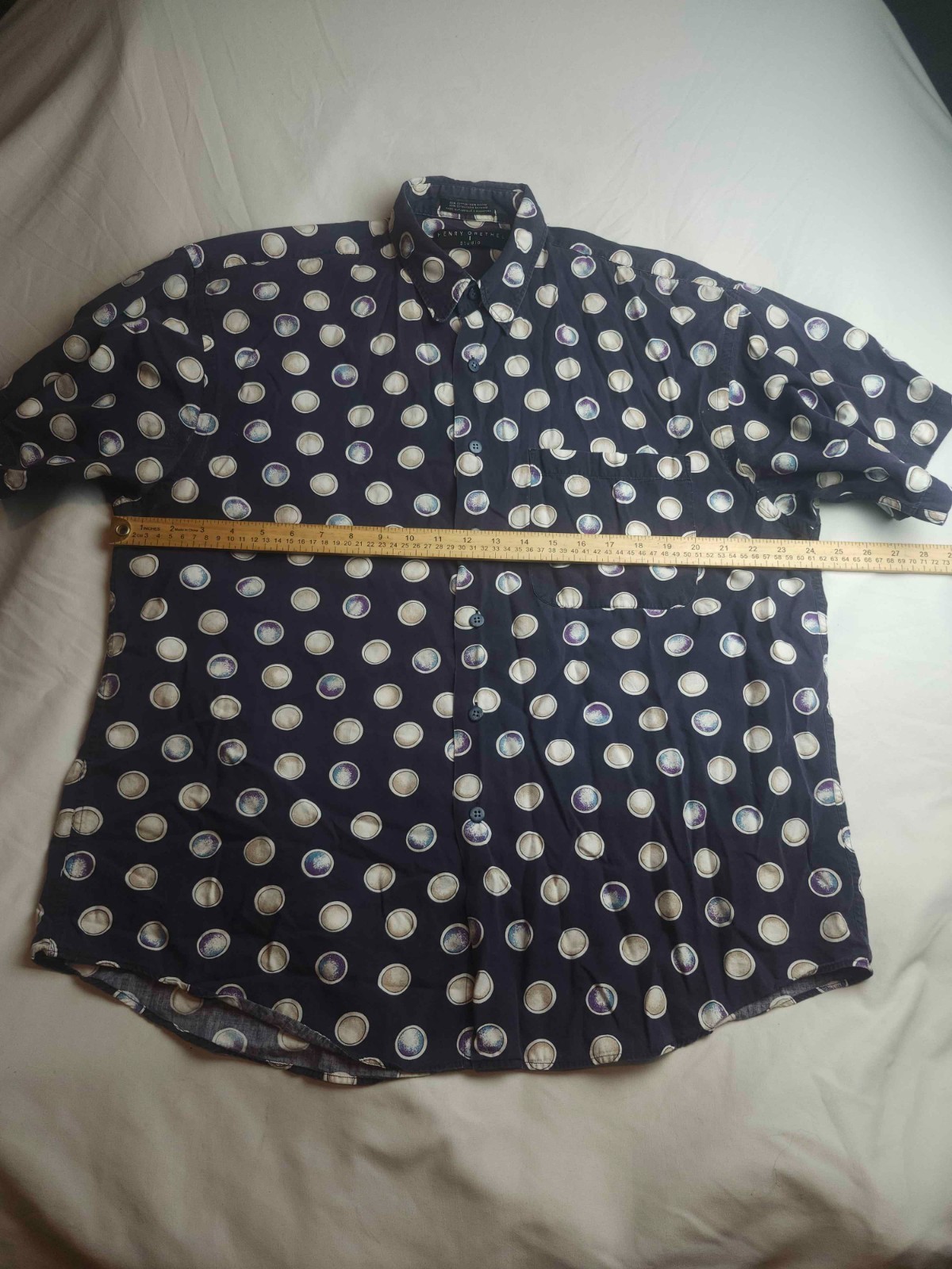 Vintage 90s Henry Grethel Button Up Shirt Men L Polka Dot Classic Coastal Resort