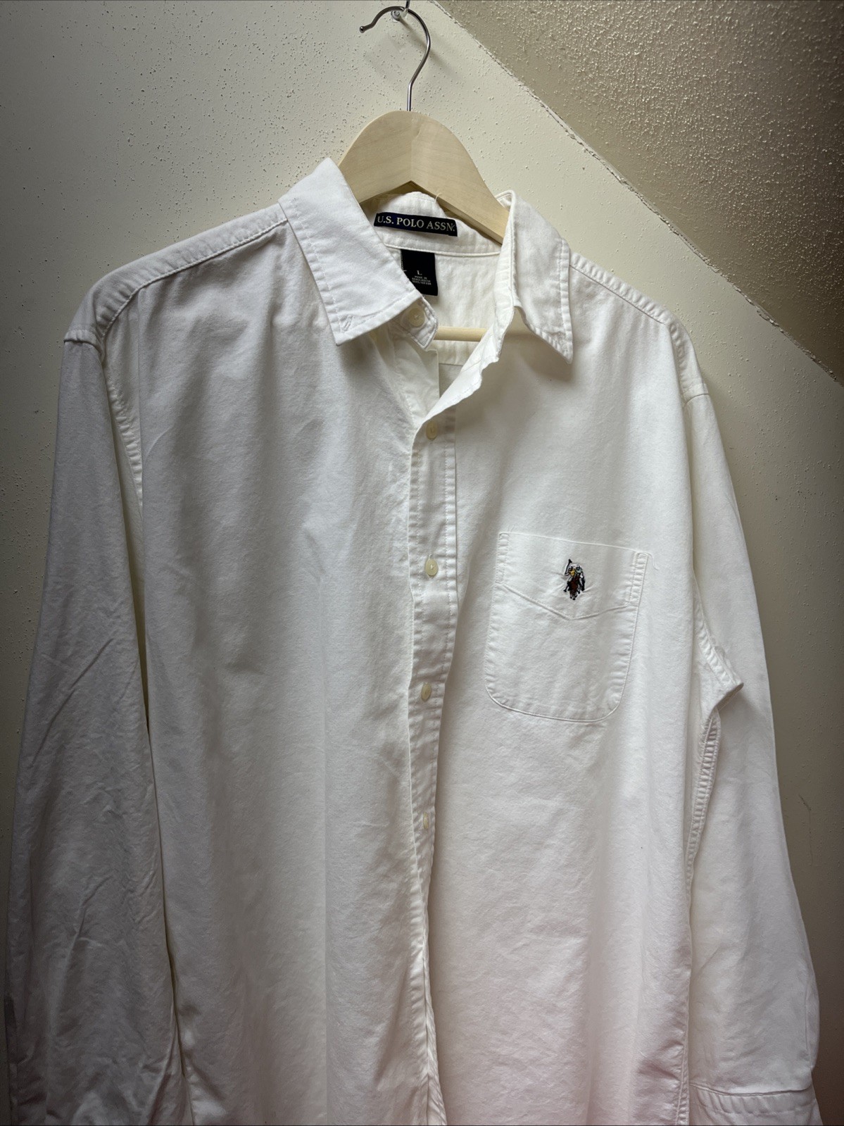 US Polo Association Men’s White Long Sleeve Button-Up Shirt Large 100% Cotton L
