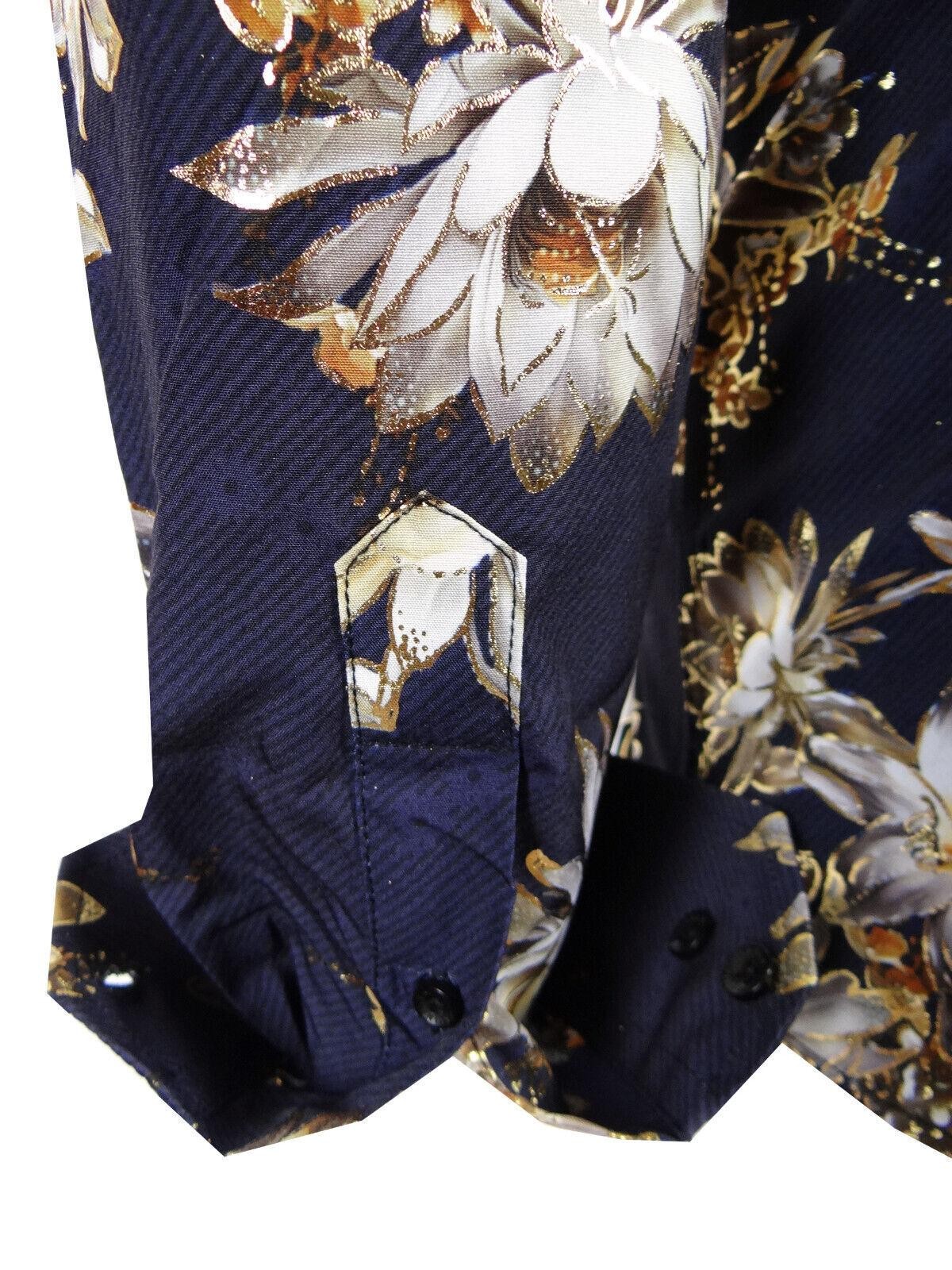 Mens Shirt Tropical Florals Shiny Gold Highlights Stretch Slim Fit Button Up 2