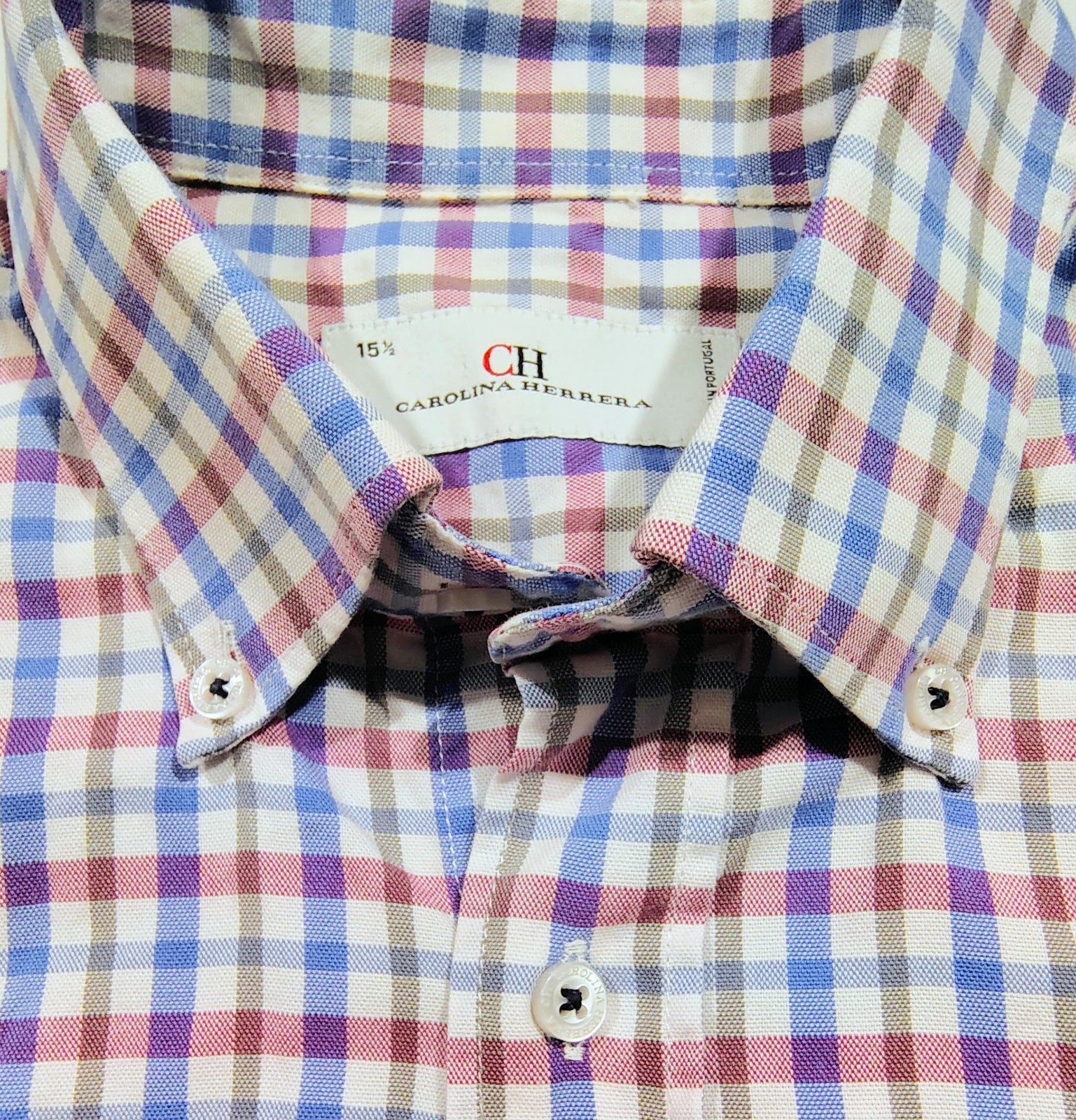 Carolina Herrera Men’s Shirt Button Down Size 15 1/2 Cotton Plaid Multicolor M