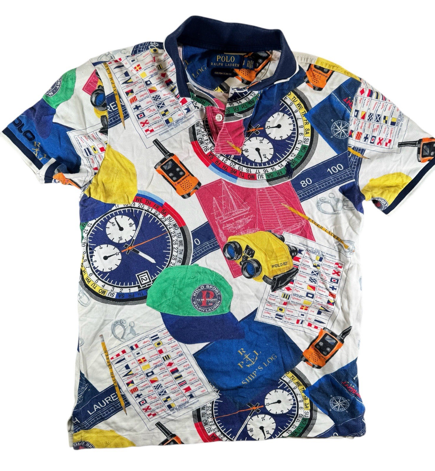 Polo Ralph Lauren Custom Slim Fit Nautical Sailing Print Polo Shirt Mens Small