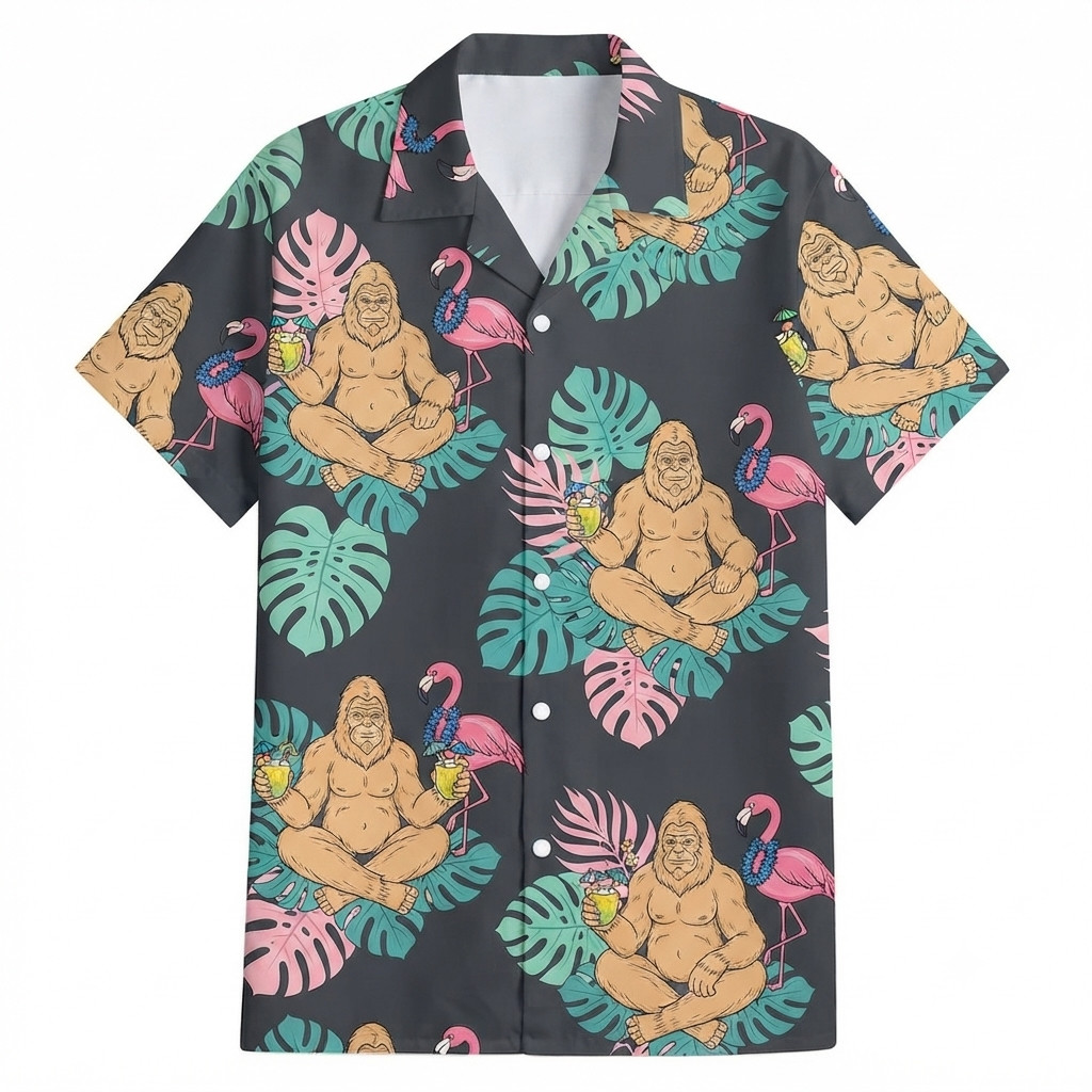 Bigfoot Tropical Vacation, Flamingo Hawaiian Shirt, Friends Gift
