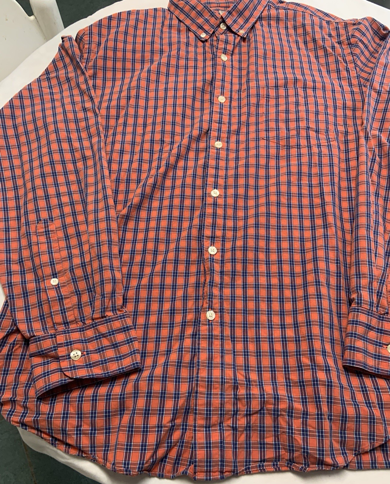 J Crew Shirt Men’s Orange Blue Check Cotton Button Down Sz XL
