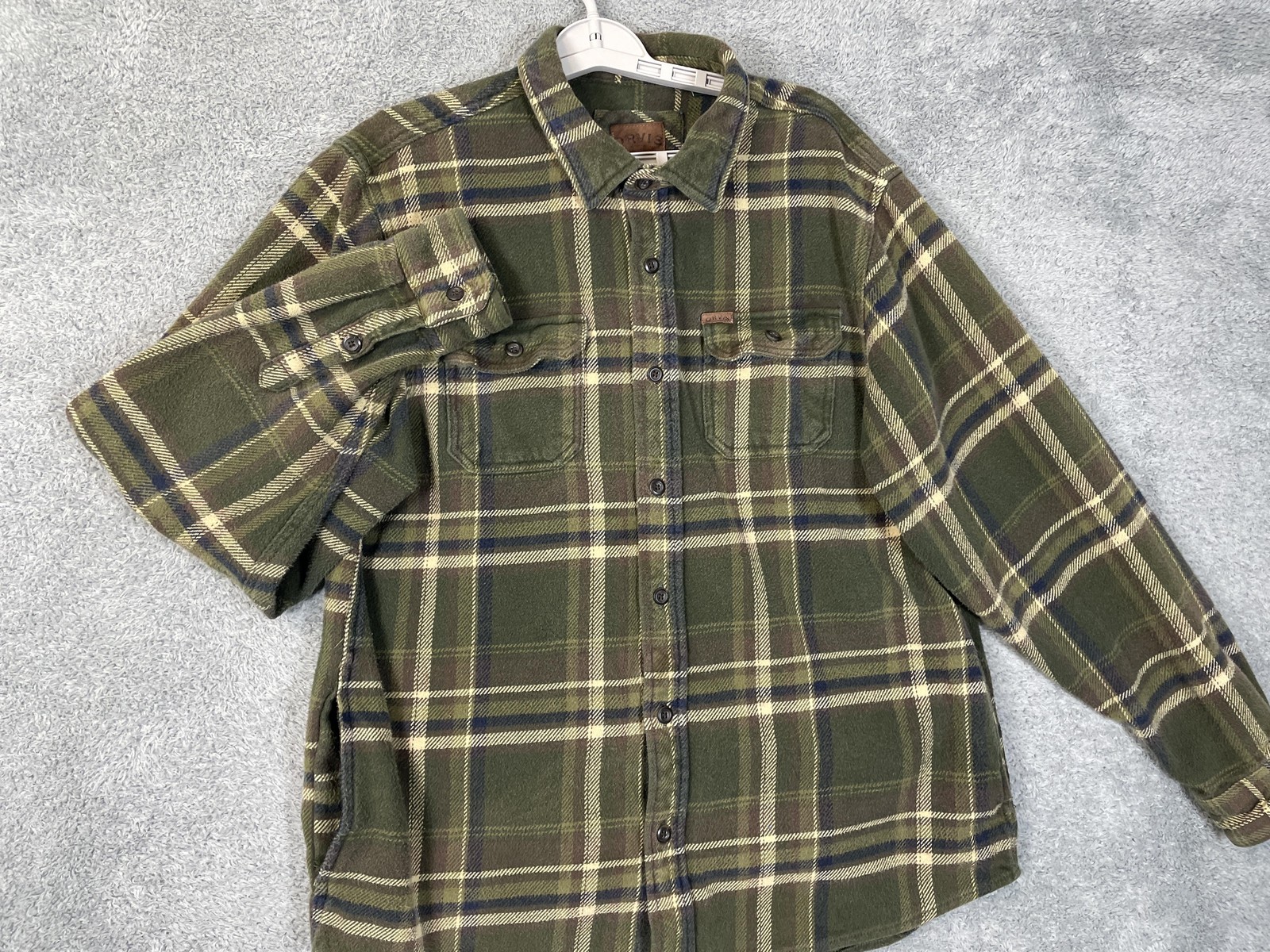 Orvis Flannel Shirt Mens XL Green Plaid Long Sleeve Button Front Pockets Casual