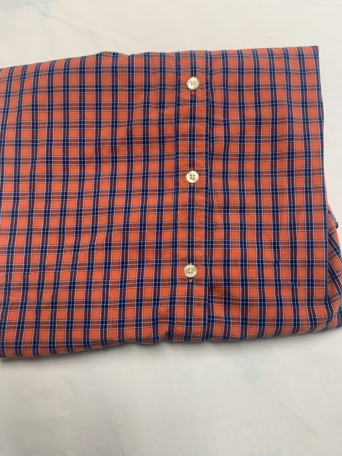 J Crew Shirt Men’s Orange Blue Check Cotton Button Down Sz XL