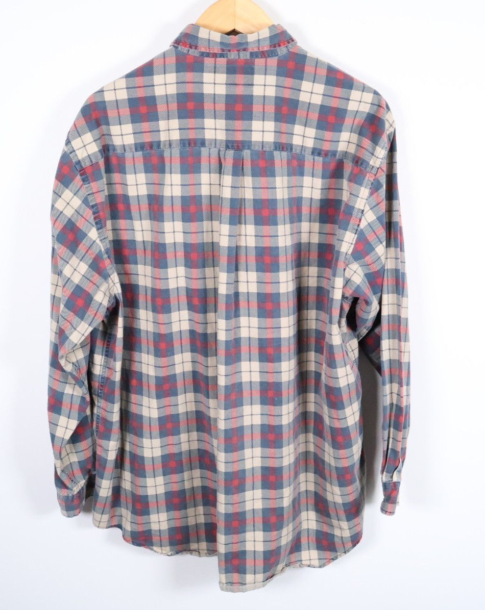Abercrombie & Fitch The Big Shirt Men’s XL Beige Blue Plaid Oversized Flannel