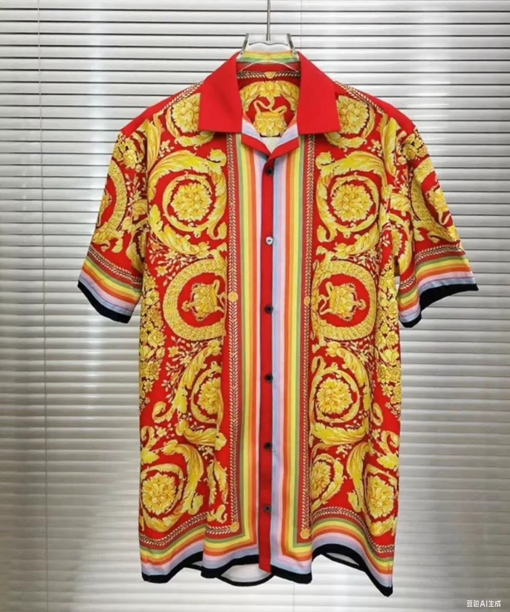 Button Down Shirt Men Luxurious European Silk Dress Shirt Short Sleeve Shirts