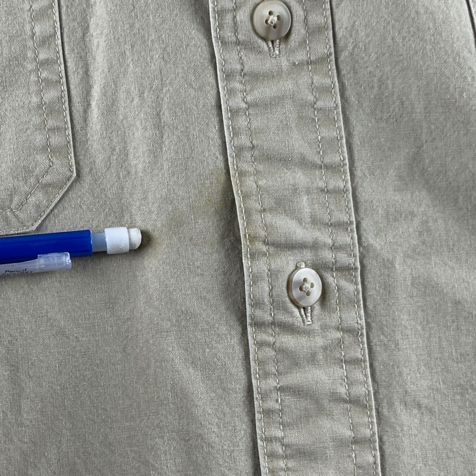LL Bean Cotton Canvas Mens XXL Khaki Tan Good Long Sleeve Button Down Work Shirt
