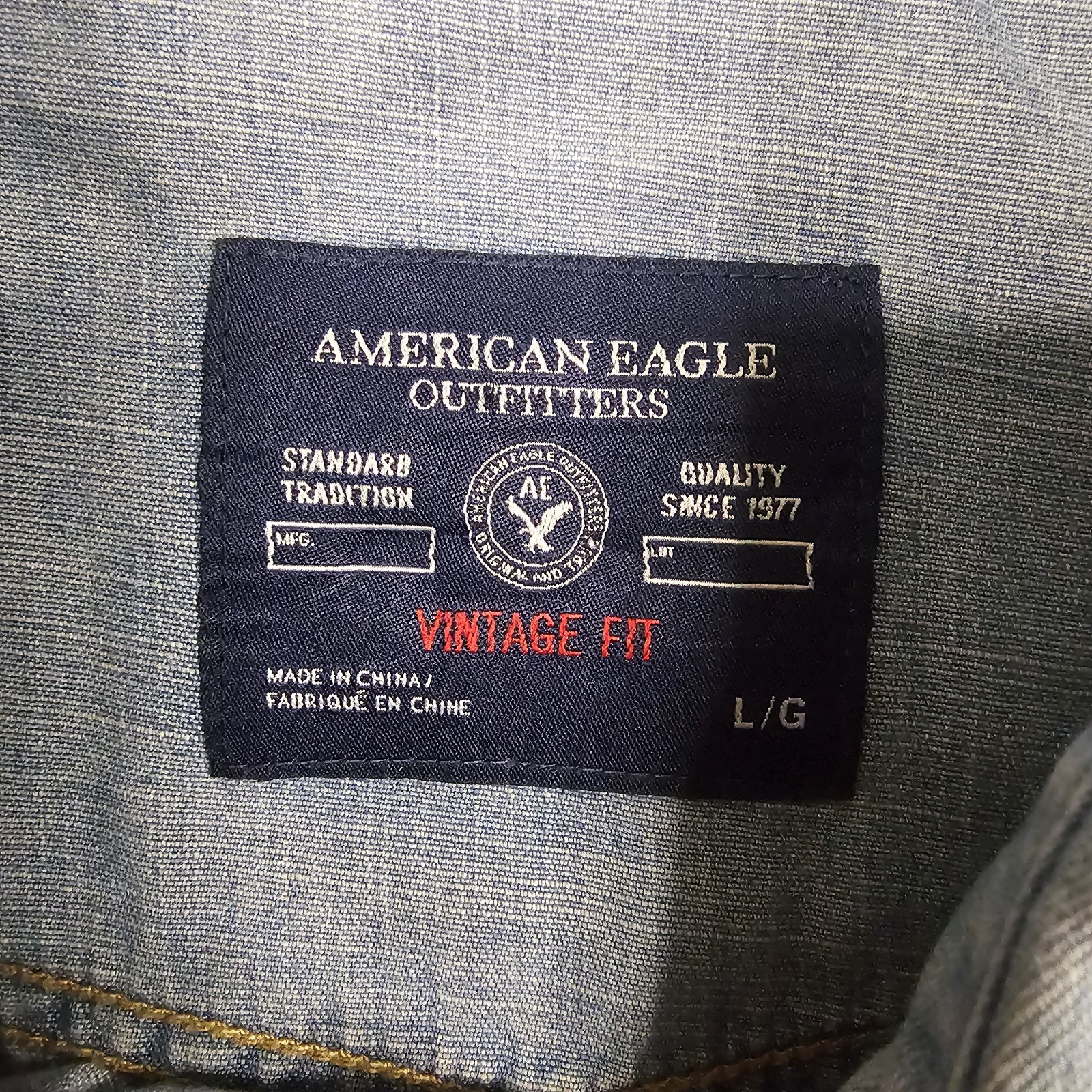 American Eagle Shirt Large Denim Western Pearl Snap Retro Cowboy Vintage Fade