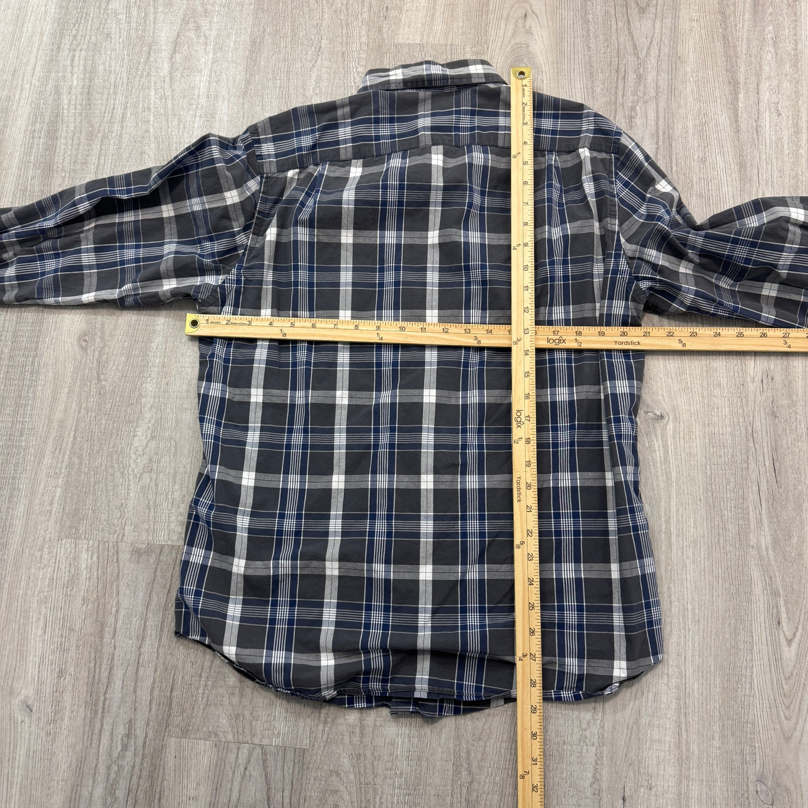 J Crew Shirt Men Medium Blue Gray Plaid Check Quality Woven Shirt Tartan Button