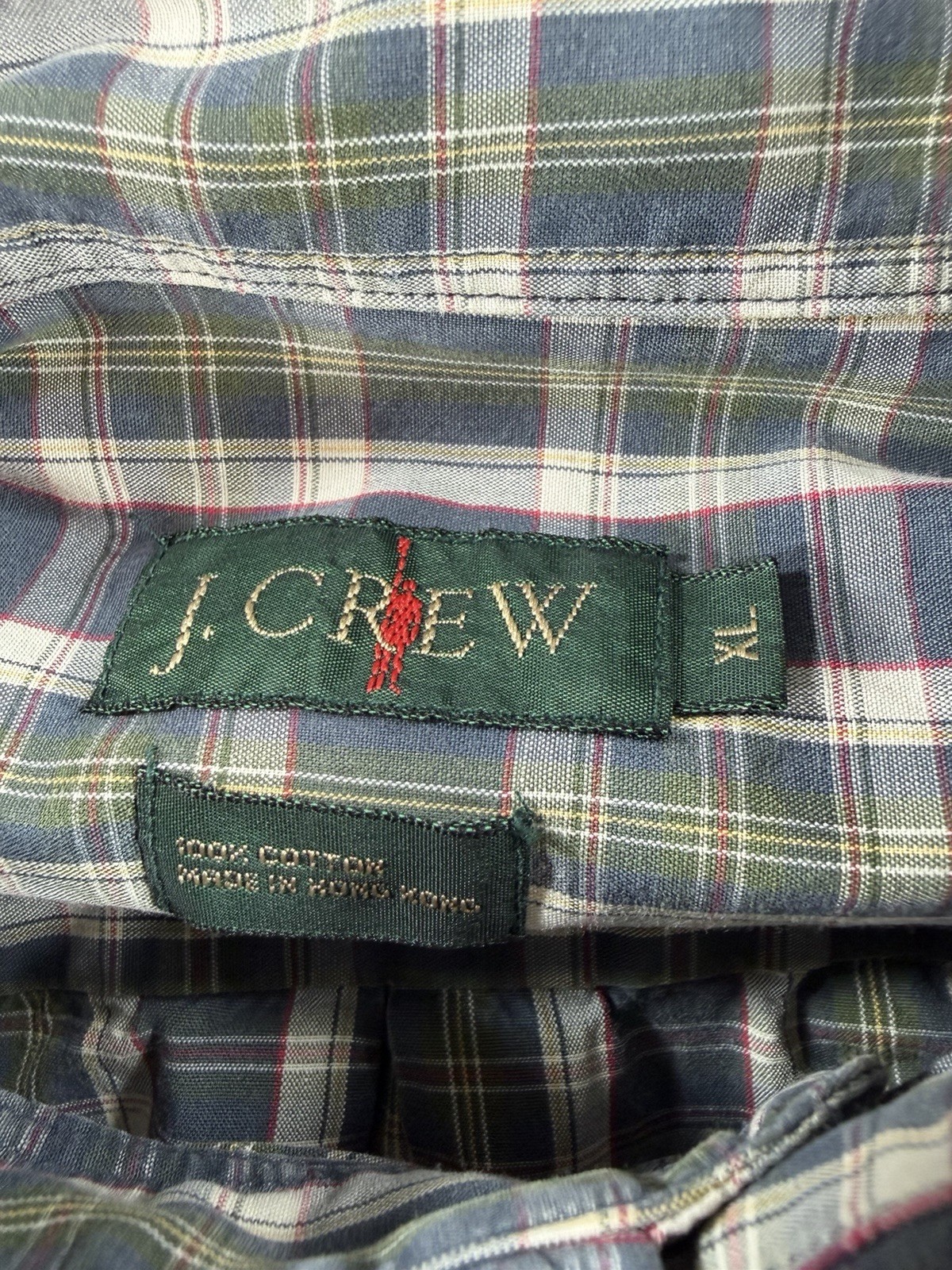 Vintage J.Crew Oarsman Shirt Mens XL Quarter Button Popover Plaid Multicolor L/S