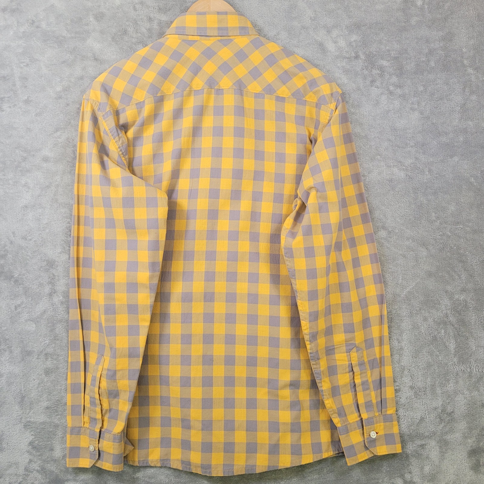 Wrangler Authentics Western Pearl Snap Shirt Men Large Yellow Gray Plaid Cowboy