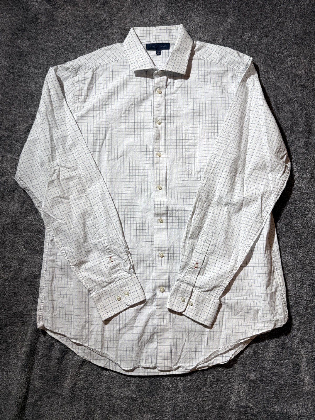 Tommy Hilfiger L/S White and Blue Checked Shirt Size Tall 17 36-37