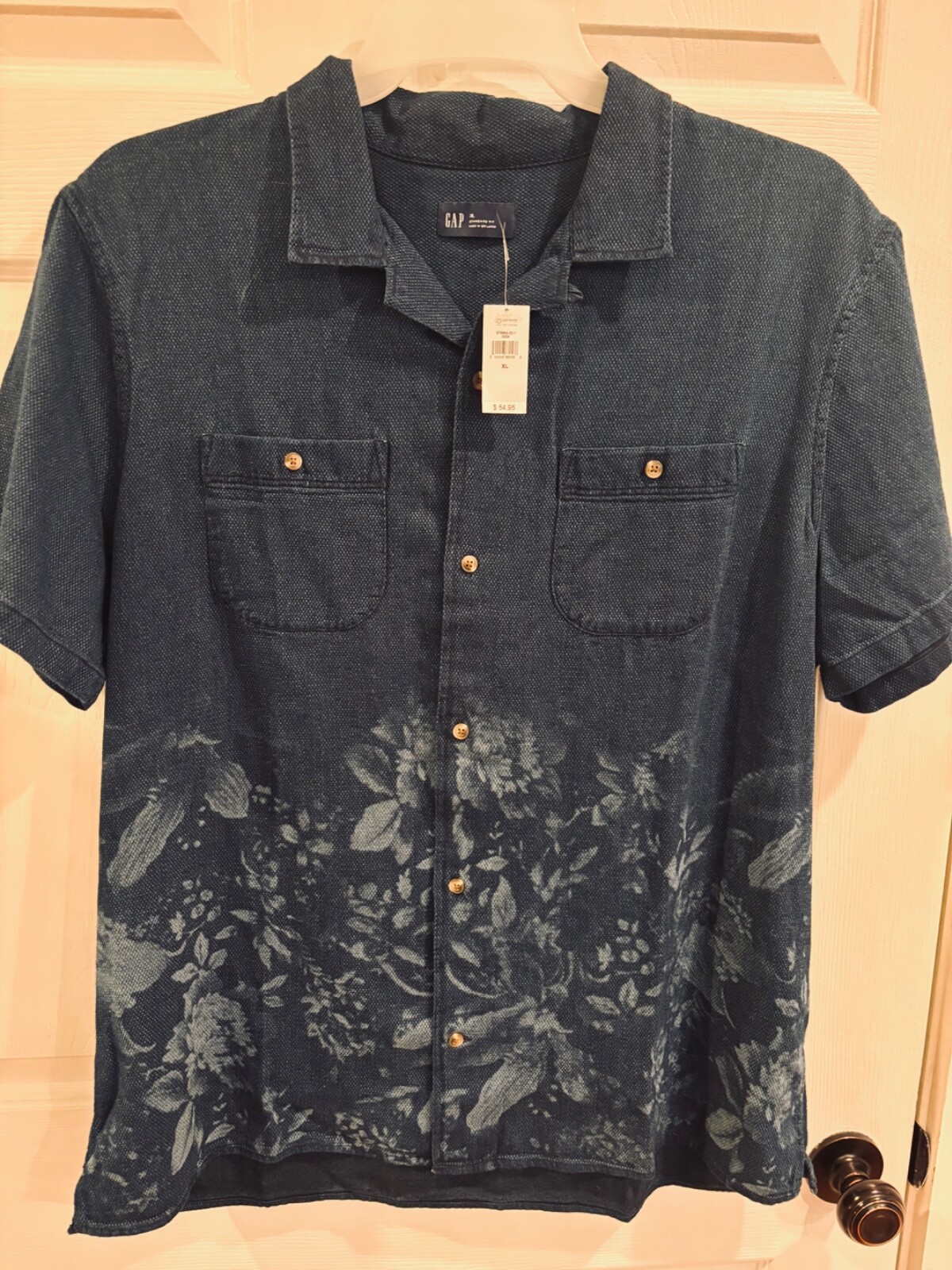 GAP Men’s Soft Short Sleeve Knit Button Down Shirt Blue Hawaiian Floral XL NEW
