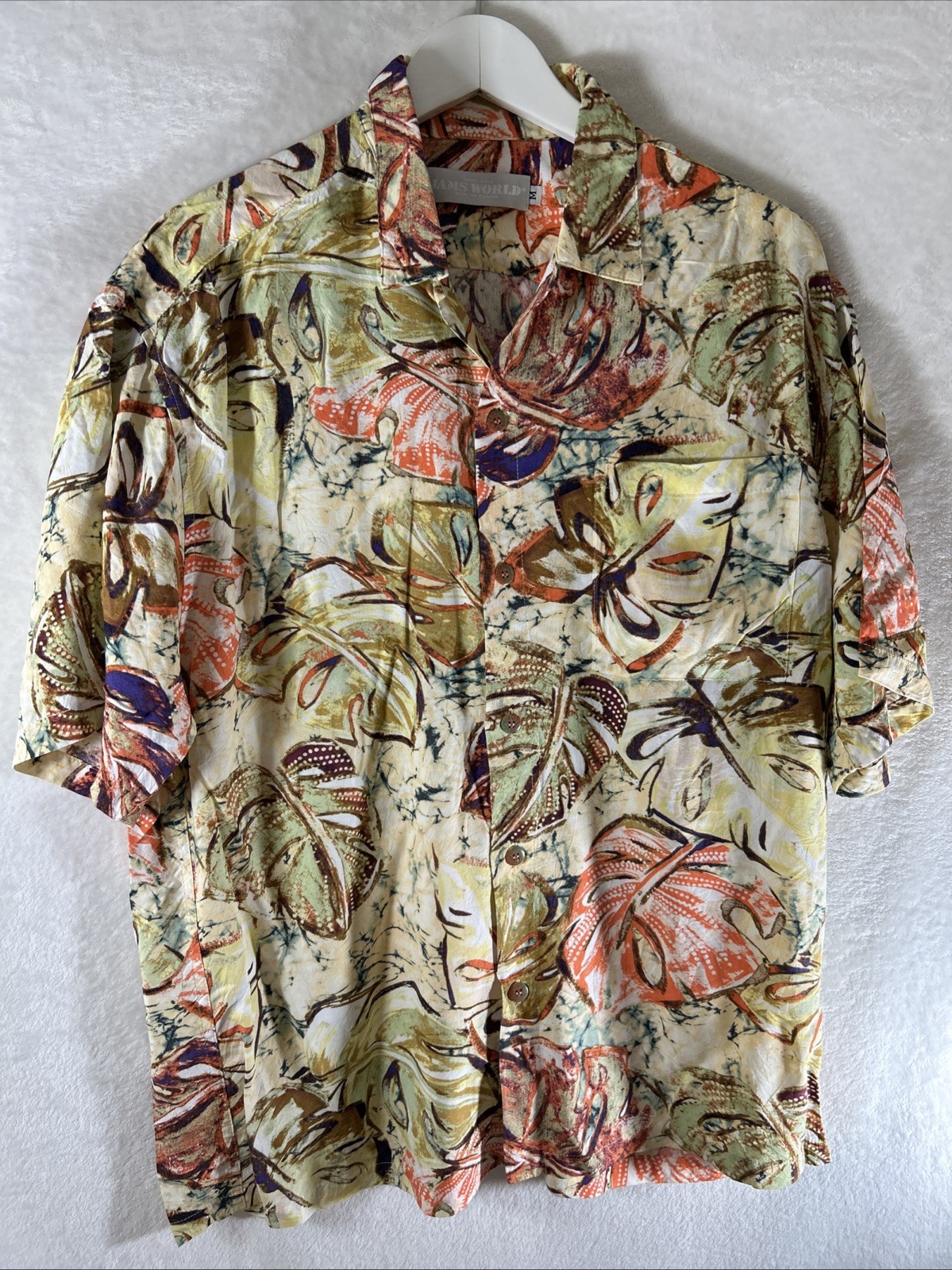 Jams world Men’s Medium Floral Tropical Short Sleeve vintage button up Free Ship