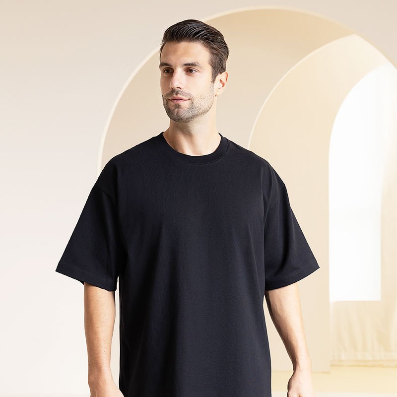 100% Cotton American Drop Shoulder Solid Textured Short Sleeve T-Shirt