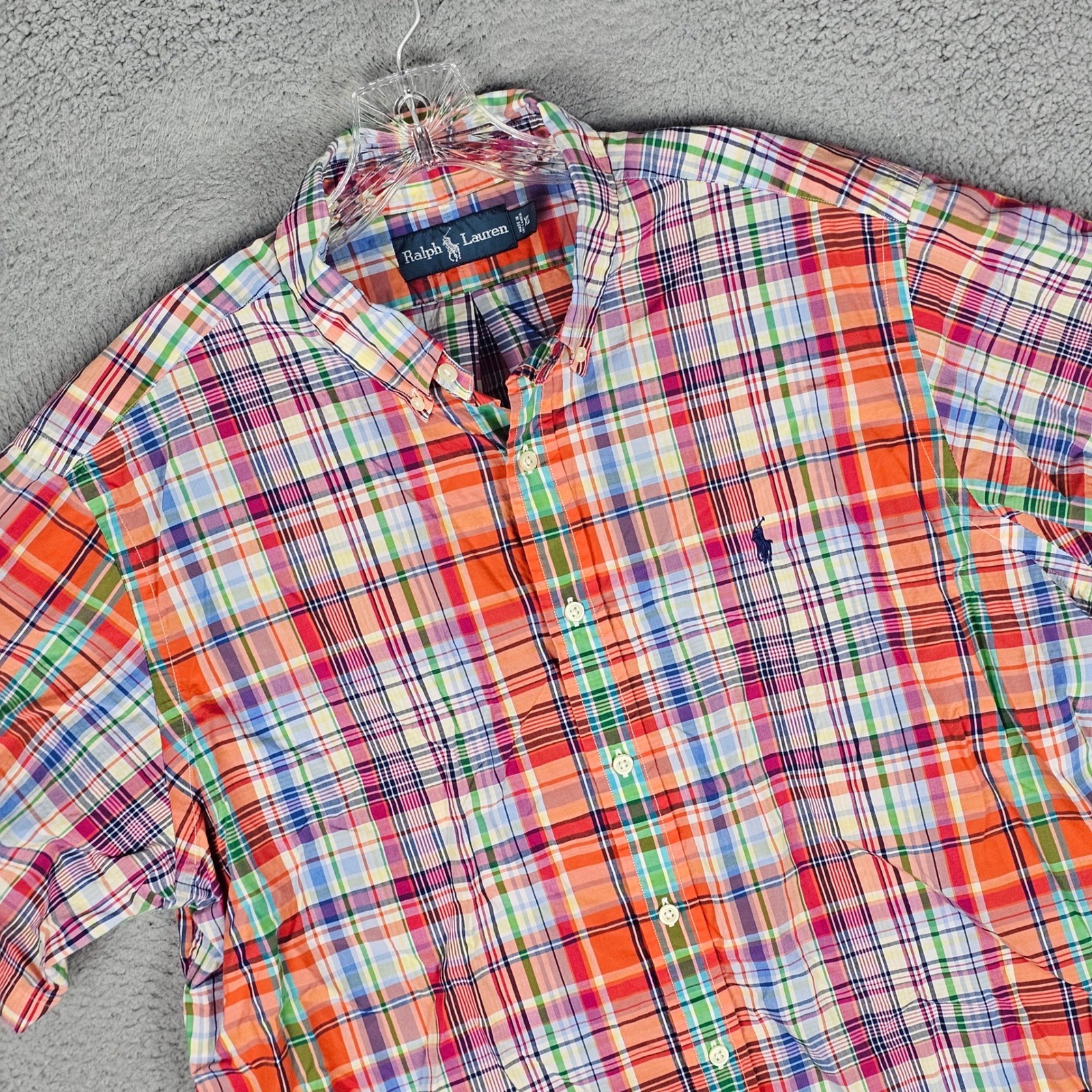 Ralph Lauren Button Down Mens XL Multicolor Plaid Short Sleeve Pony Logo Shirt