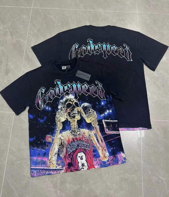NEW Mens Godspeed Skeleton Basketball player trophy print Short sleeved T-shirt