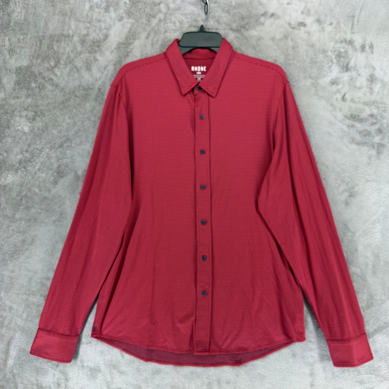 Rhone Commuter Shirt Mens Large Red Blue Micro Houndstooth Stretch L/S 100653