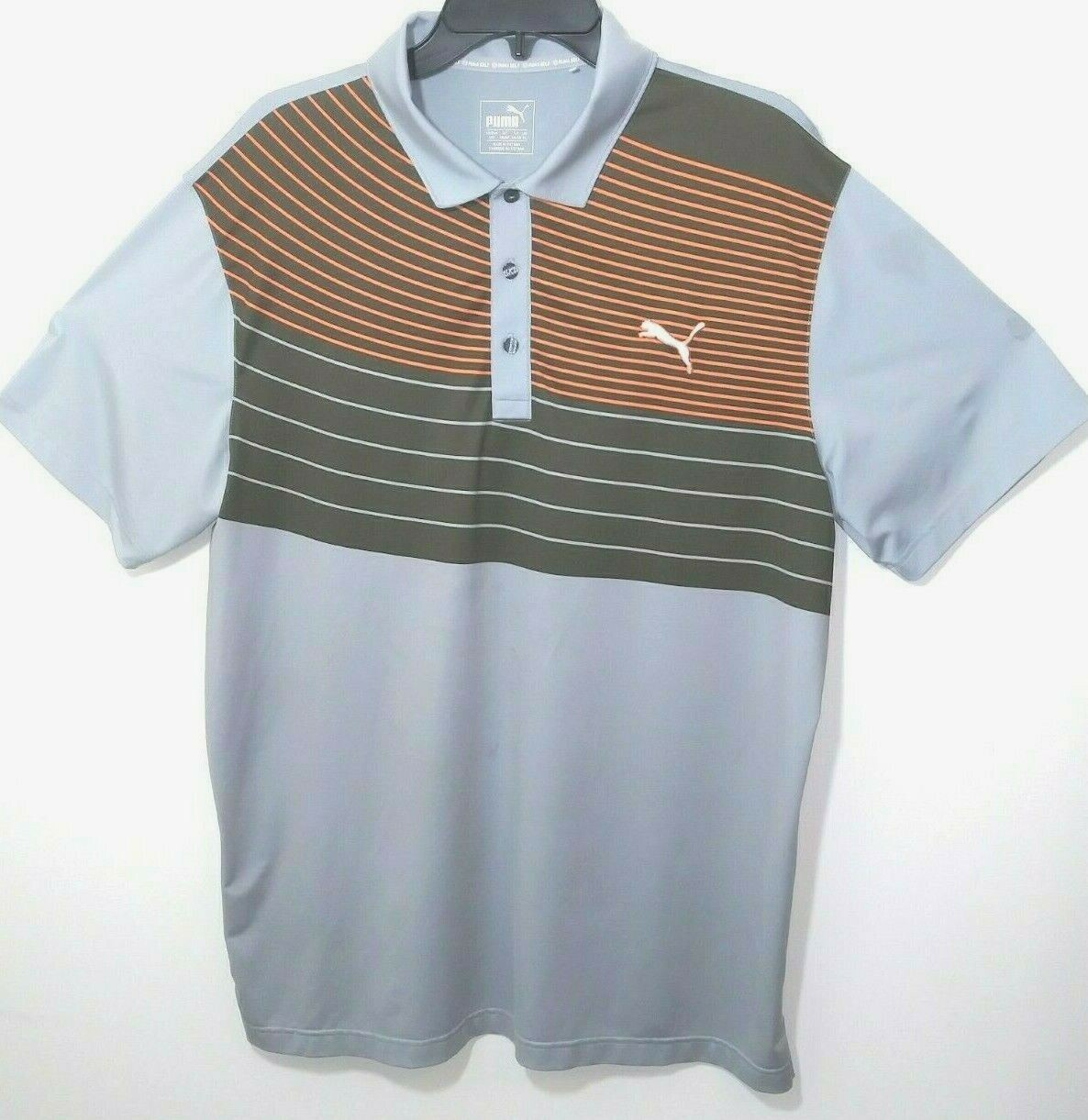 PUMA Men’s Large L Polo Striped Shirt Gray Black Orange