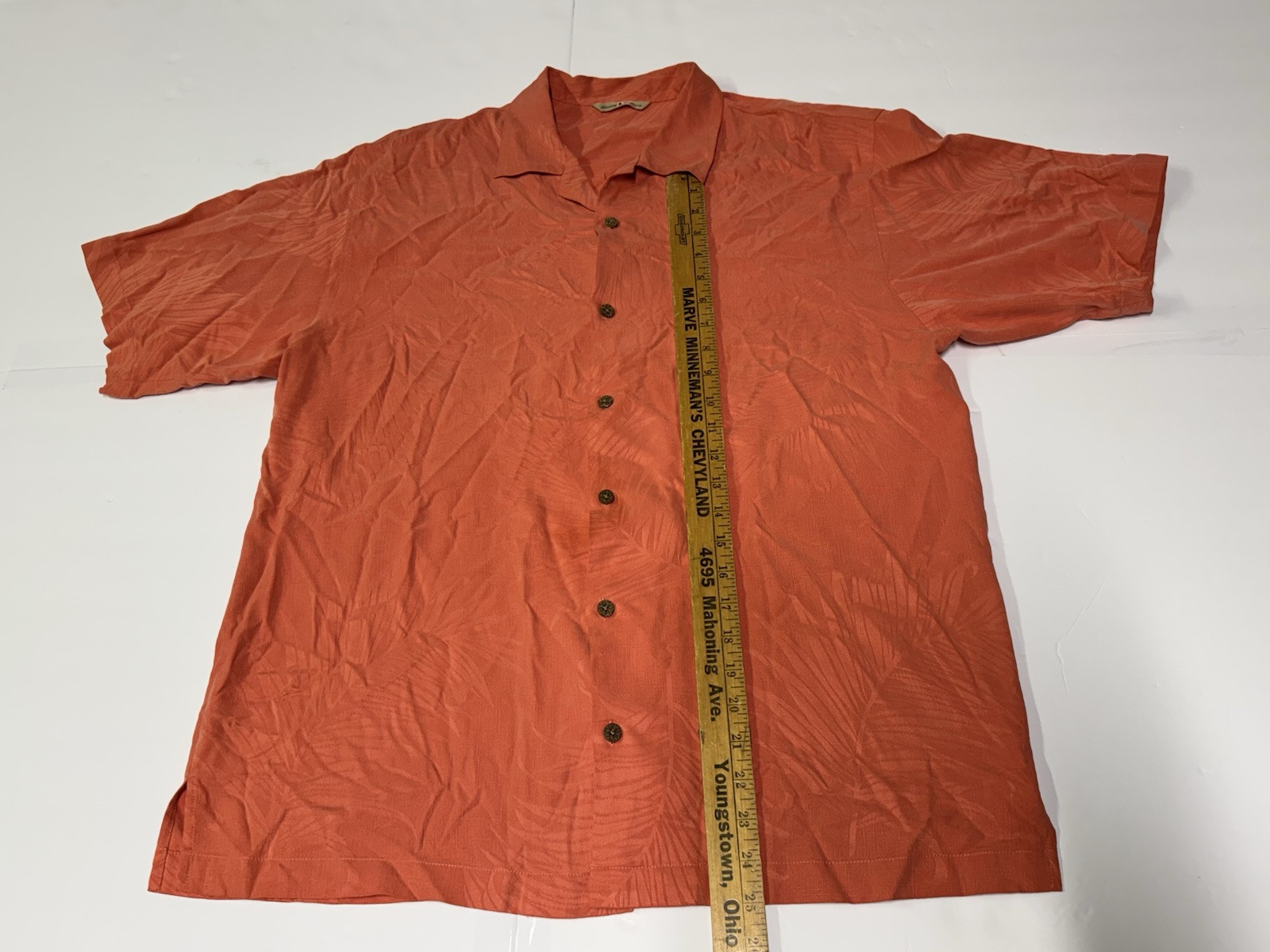 Tommy Bahama Dealers Choice Hawaiian Silk Shirt Men’s M Orange Embroidered