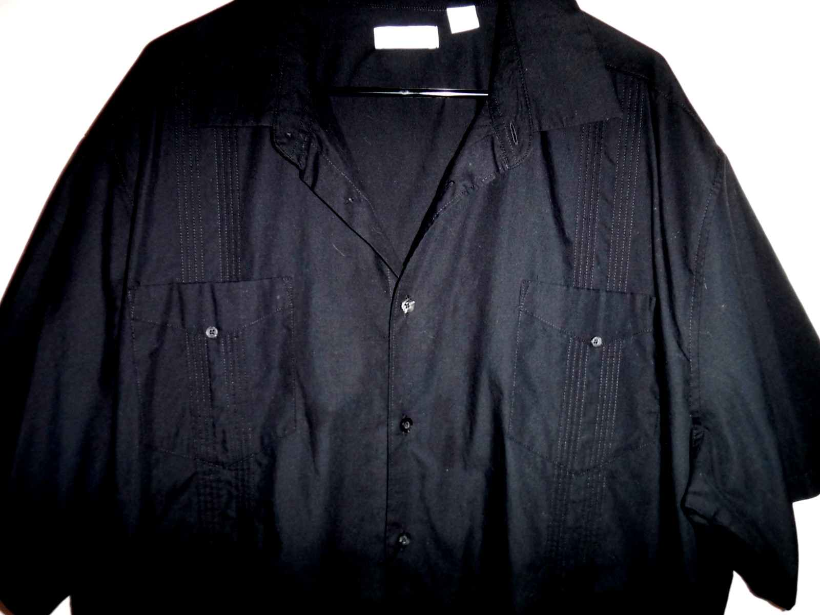 Plus CAFE’ LUNA Short Sleeve Men’s Shirt Black Cotton Poly 4 Lapel Pockets 2XL