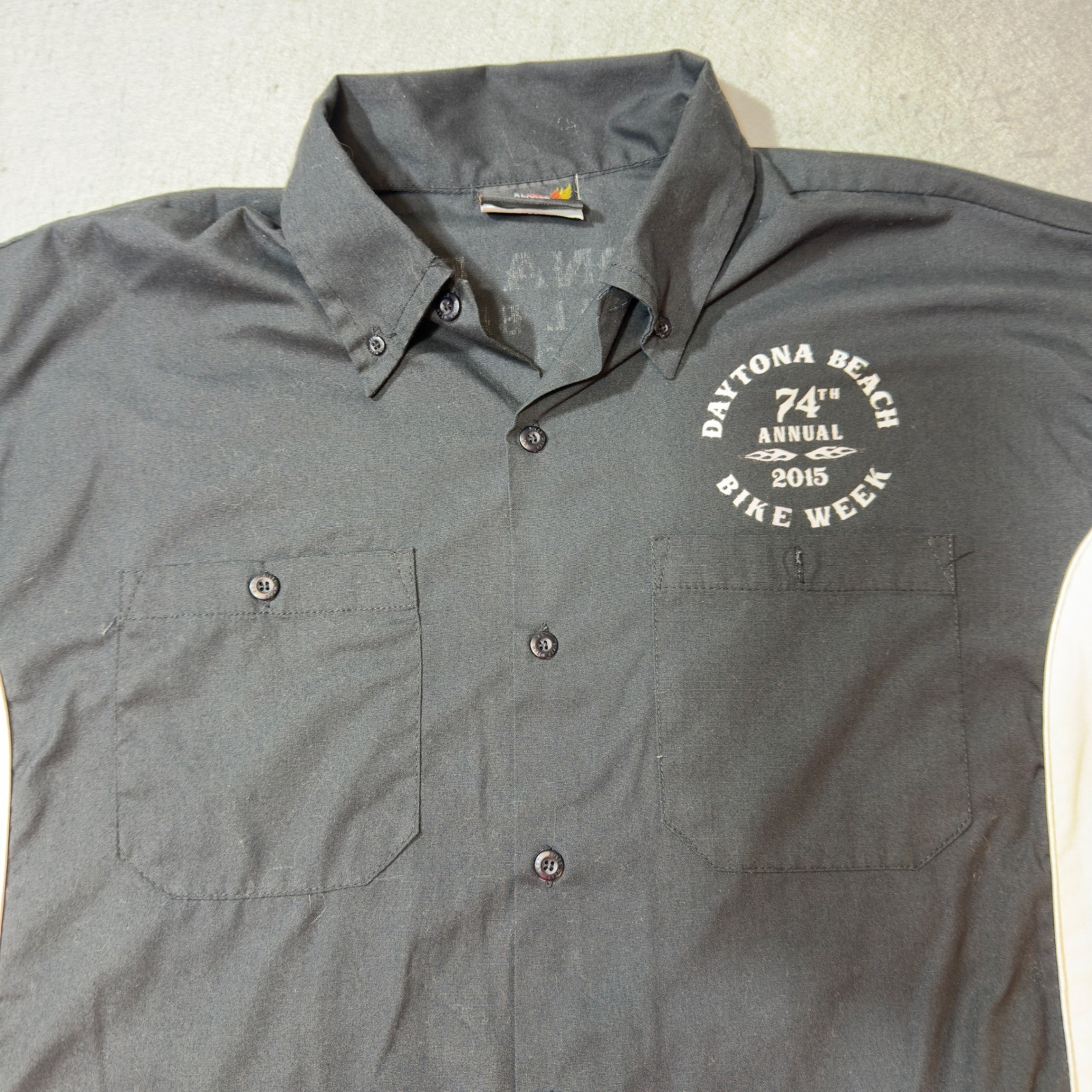 Biker Wear USA Daytona Beach 74th Annual Bike Week 2015 Black Button Up Shirt XL