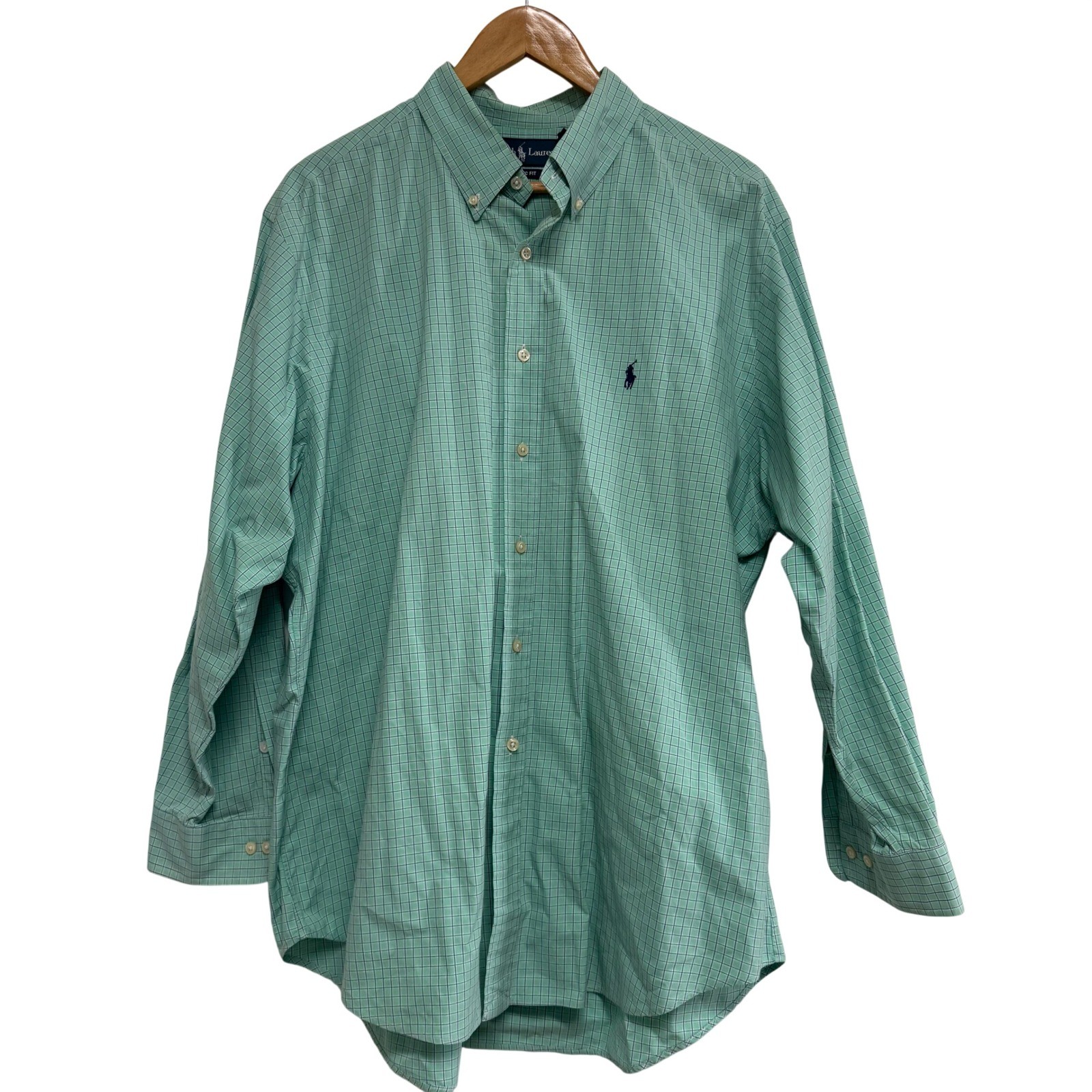 Ralph Lauren Classic Fit Button Down Mint Green Plaid Men Long Sleeve spring