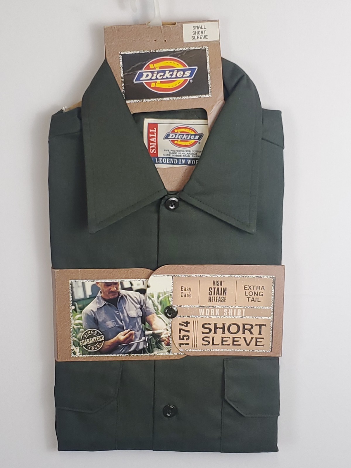 Dickies Mens Short Sleeve Work Shirt Small Olive Green Twill 1574 OG NWT