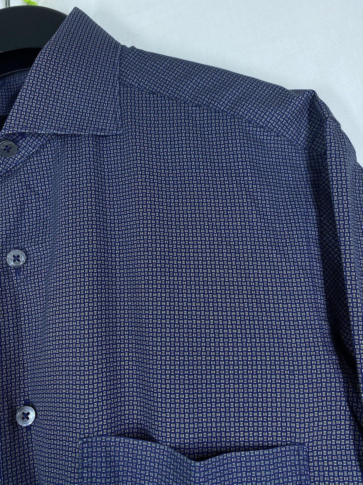 ERMENEGILDO ZEGNA Shirt Mens Medium Blue Geometric Button Up Long Sleeve Formal