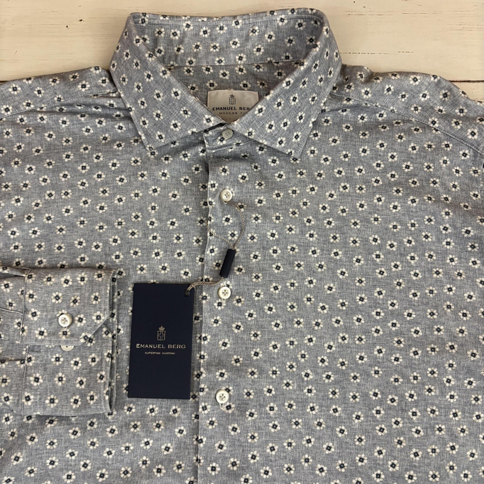 Emanuel Berg Shirt Paisley Mens XL Gray Stretch Jersey Button-Up Long Sleeve