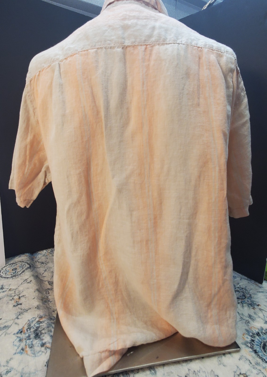 Tommy Bahama Mens Large Vertical Striped 100% Linen Short Sleeve Shirt Wedding