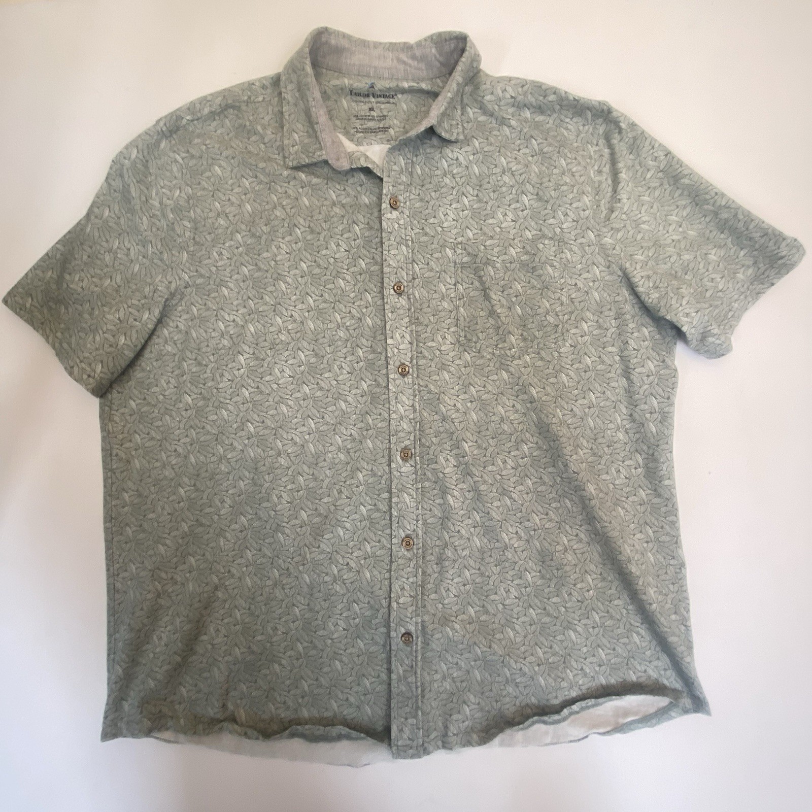Tailor Vintage Shirt Mens XL Green Leaf Print Performance Stretch Golf EUC