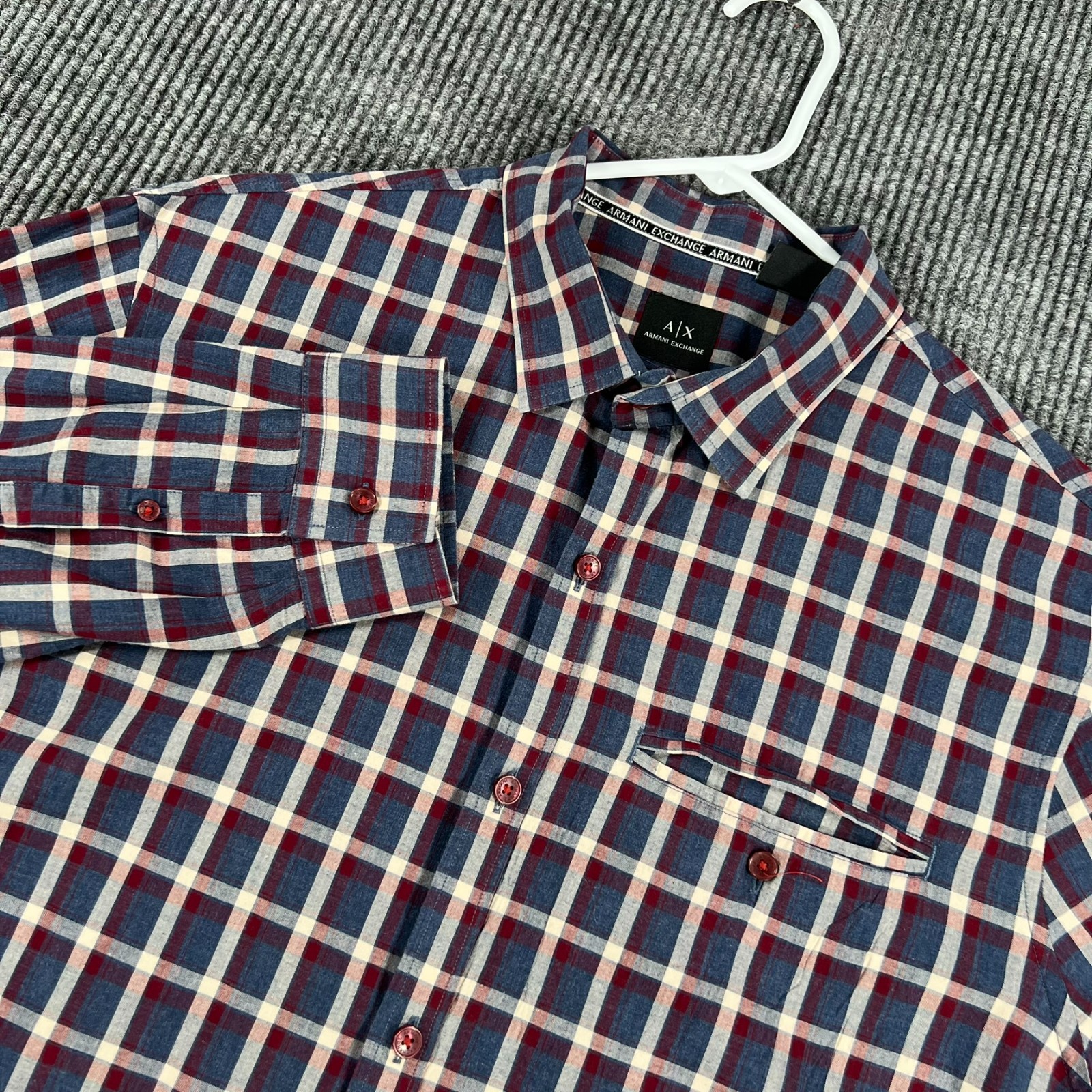 Armani Exchange A|X Shirt Mens XL Red Blue Plaid Long Sleeve Button Up