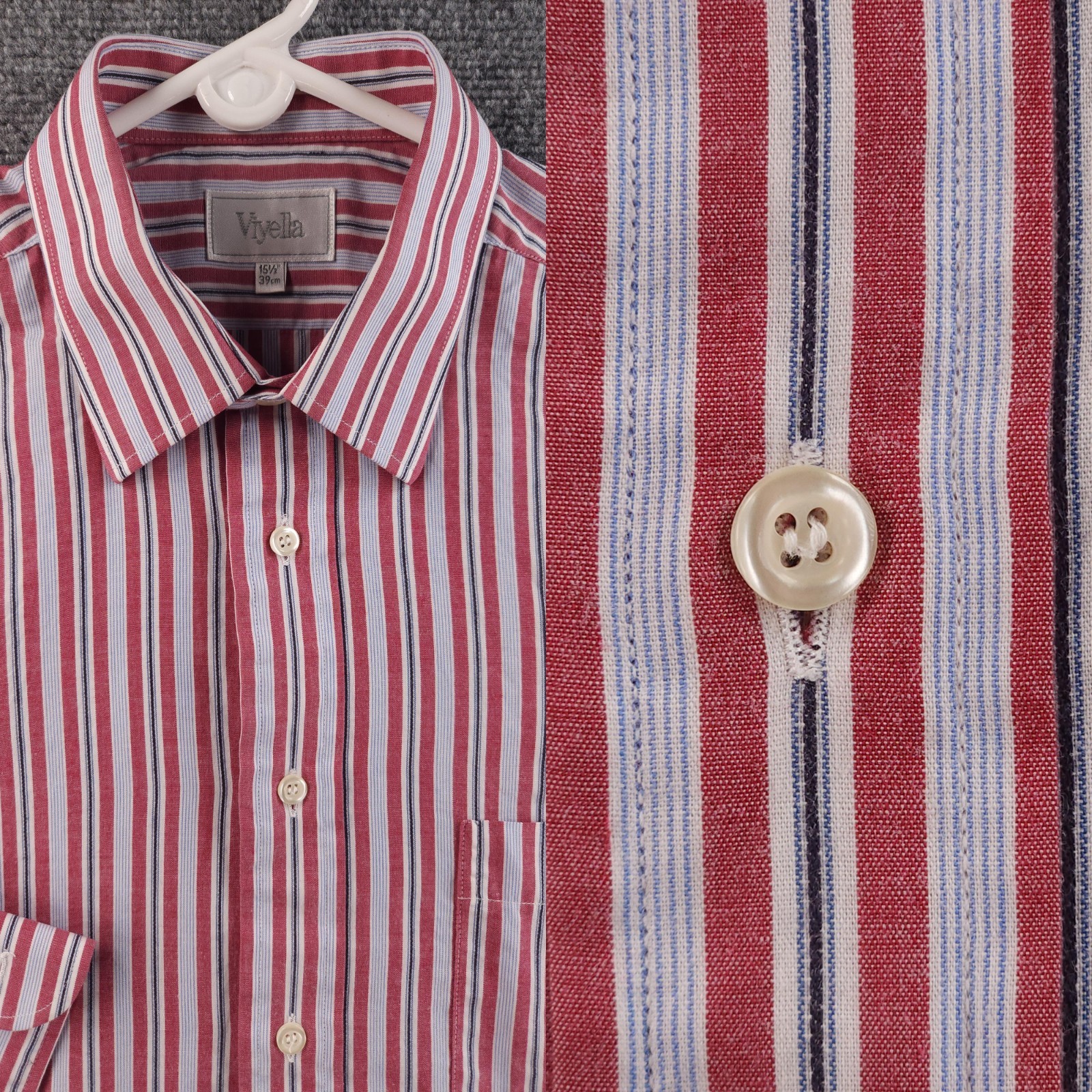 Viyella Lightweight Blue Red United Kingdom Cotton Polyester Convertible Cuff