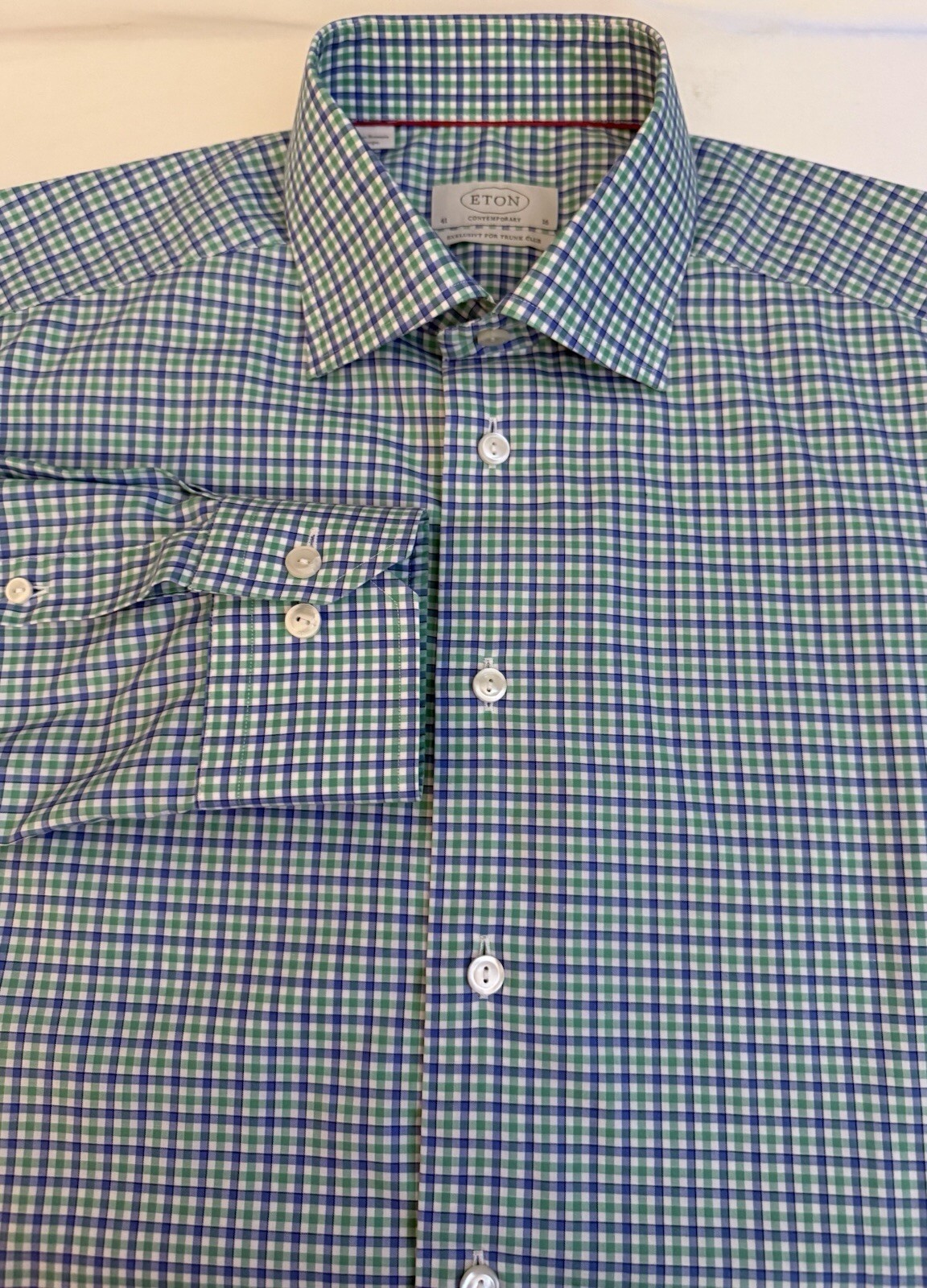 $270 ETON Contemporary Fit Shirt Mens L 41-16 Check Preppy Office Casual Cotton