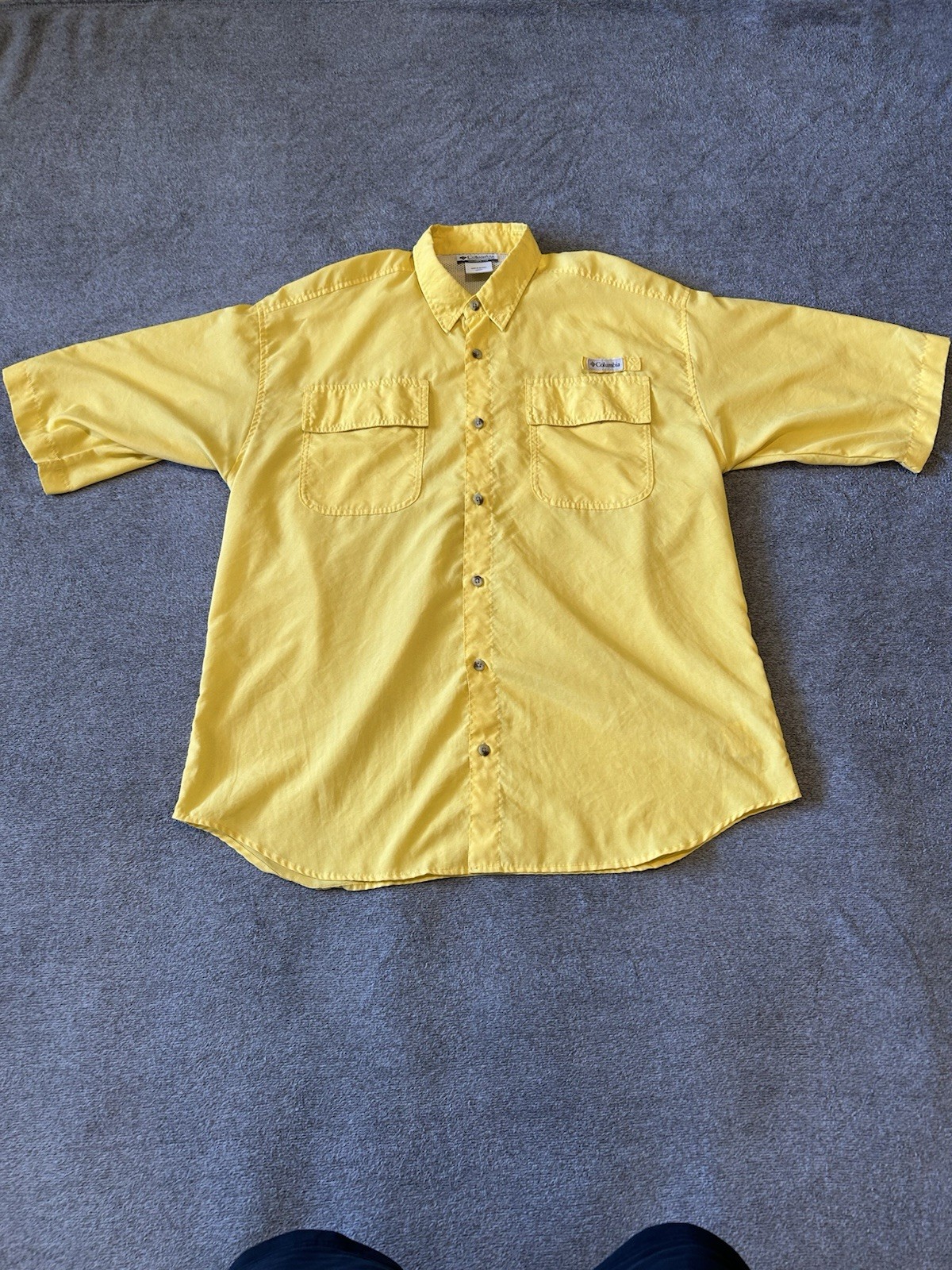 Columbia Sportswear Yellow Short Sleeve Vented Back Large Nylon Fishing Outdoors