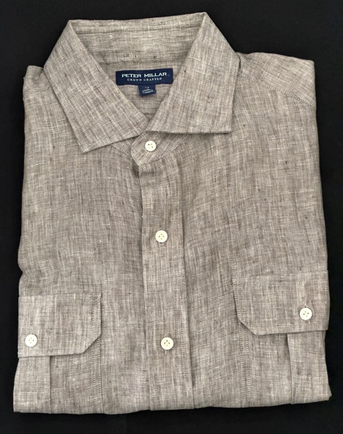 NWT $250 Peter Millar Crown Crafted Positano Brown Linen Sport Shirt, Men’s Med