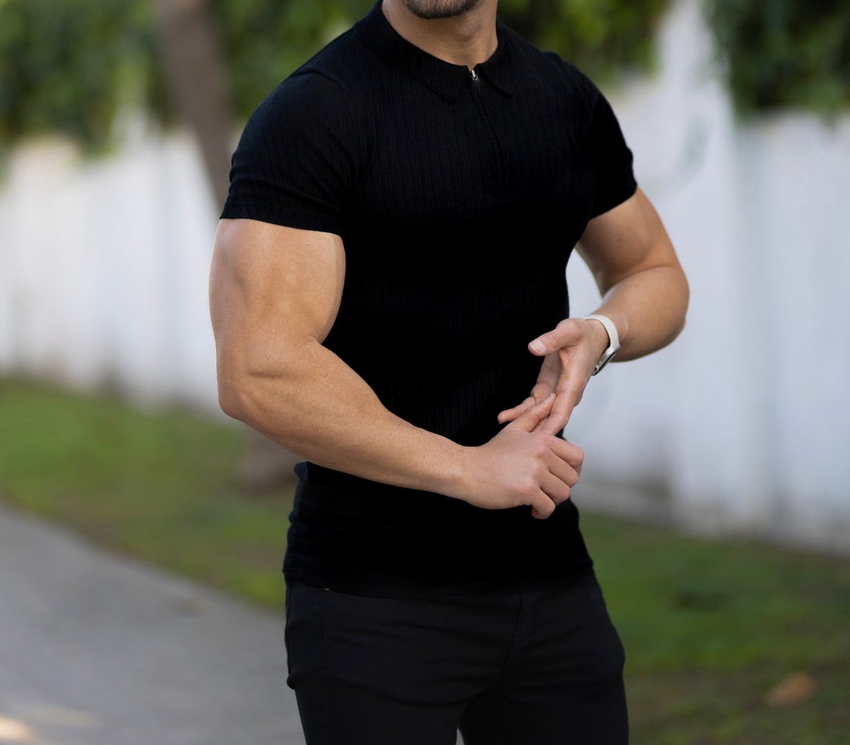 Summer Men’s Zip Vertical Stripe Stretch Athletic Polo