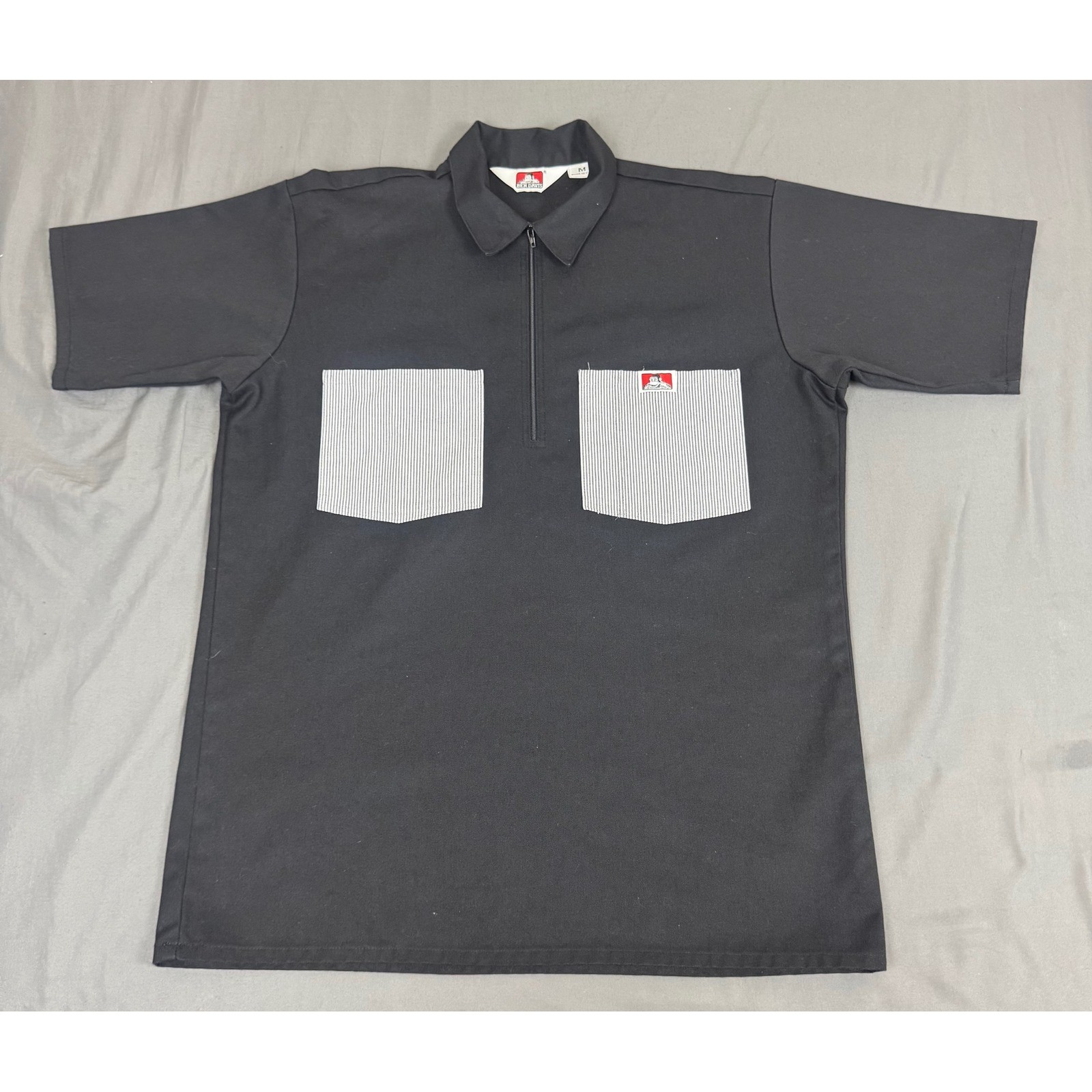 Vintage Ben Davis Half Zip Work Shirt Mens M Black Hickory Stripe Made in USA
