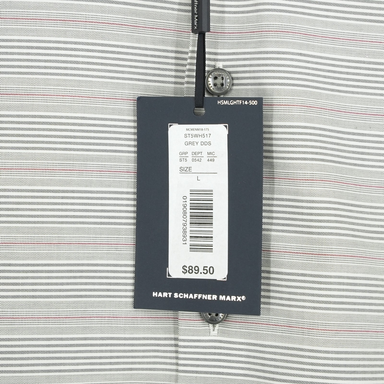 Hart Schaffner Marx Men’s Short-Sleeve Shirt L White Gray Red Stripe NWT $89.50