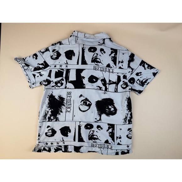 Beetlejuice Med Goth Graphic Button Down Rayon Shirt Beetlejuice Print