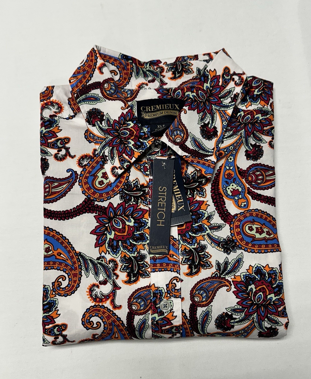 Cremieux Premium Denim Men Shirt XLT Button Short Sleeve Cotton Paisley Pink