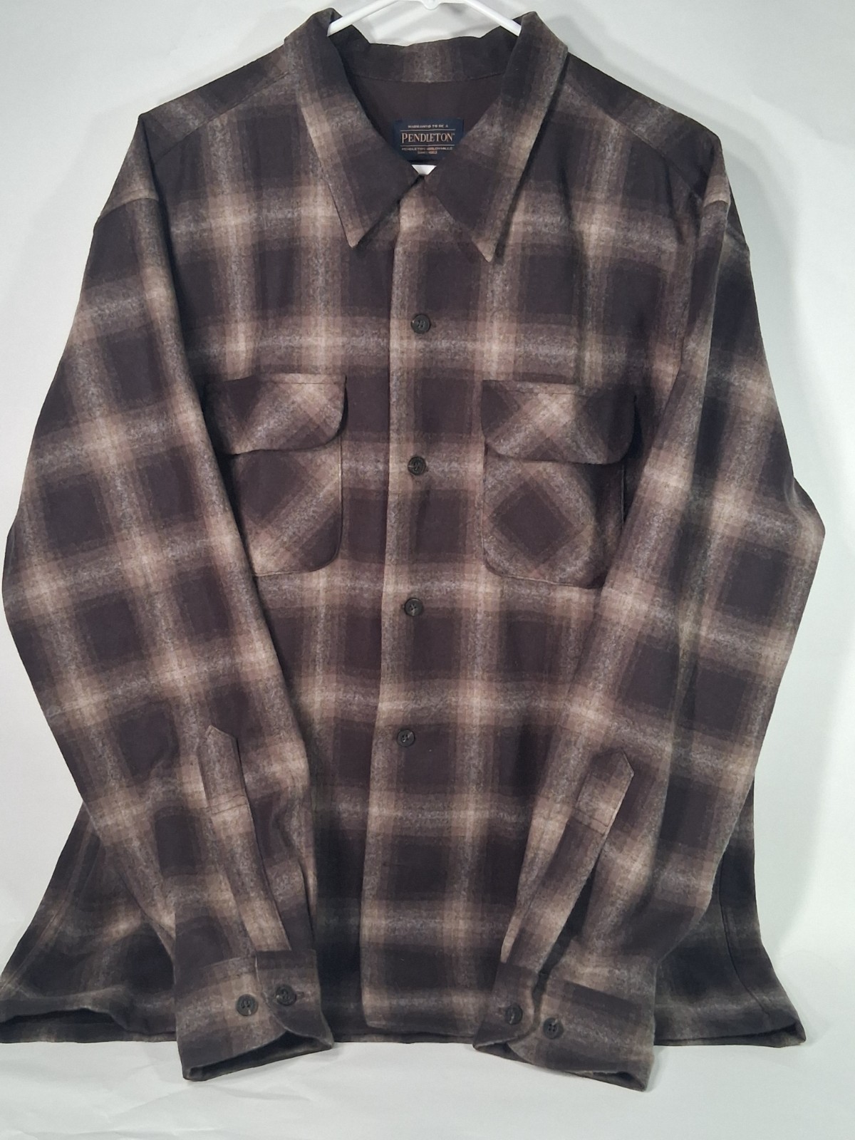 New Without Tags Pendleton Board Shirt Mens L Brown Tan Plaid Wool Flannel