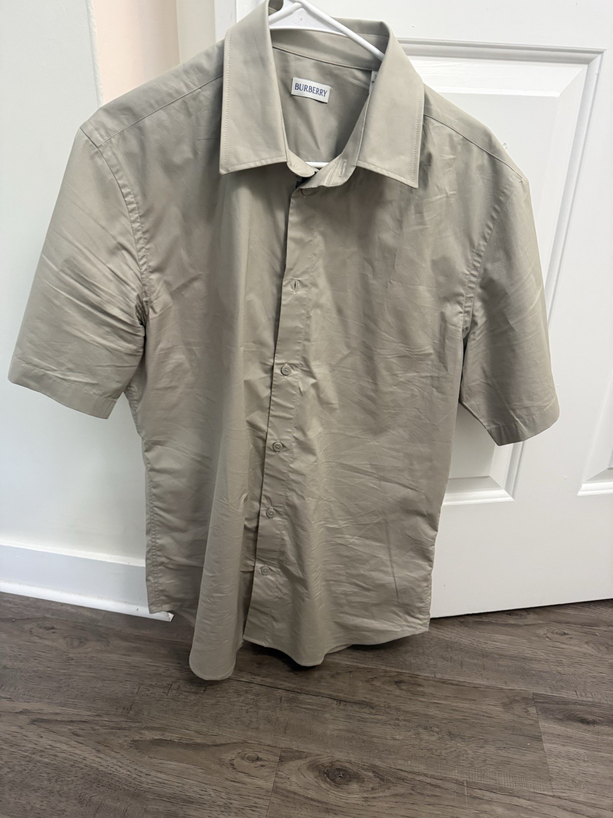 Burberry Short Sleeve Button-Up Shirt Size L Green/Beige