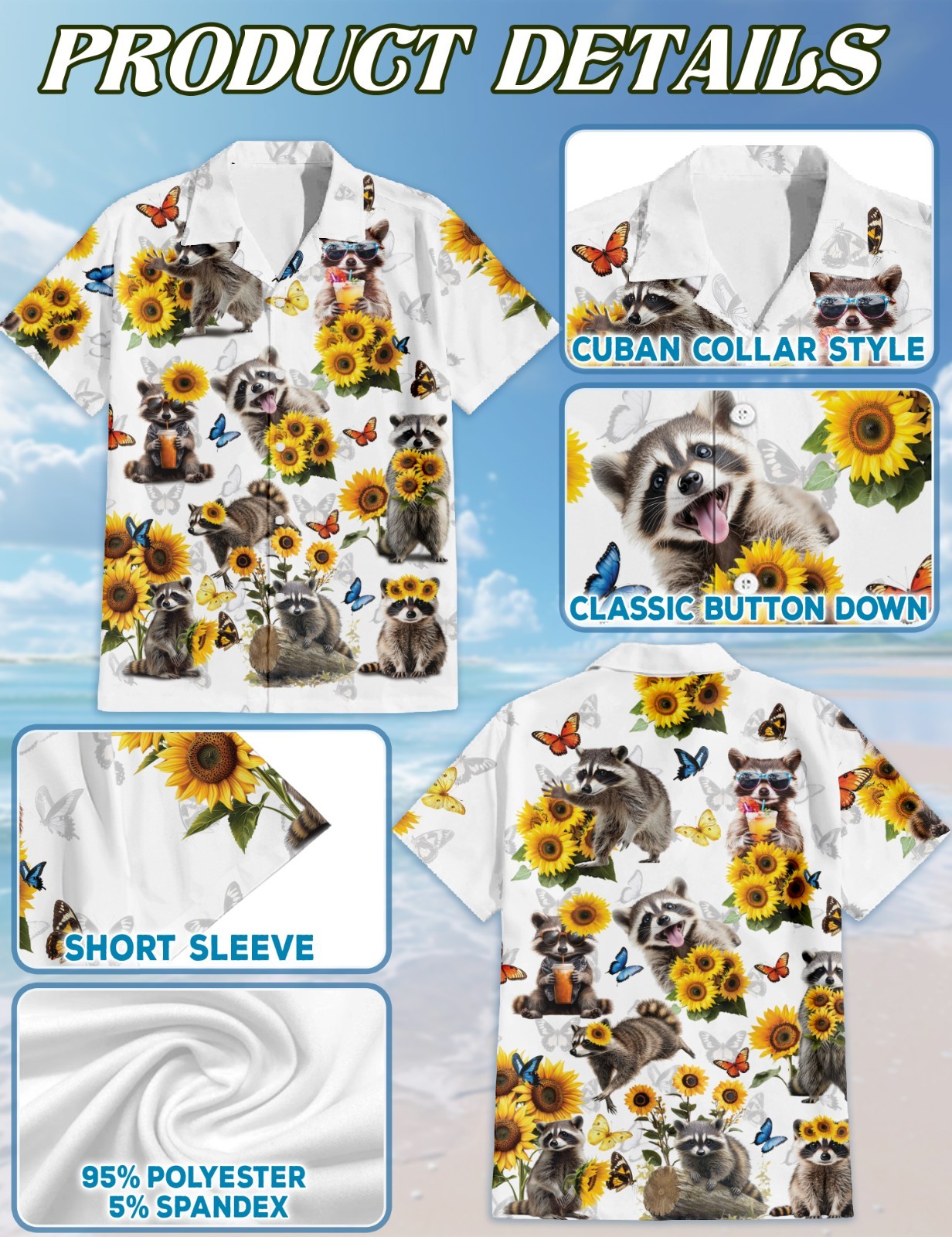 Raccoon Sunflower Hawaiian Shirt Animal Floral Beach Aloha Unisex