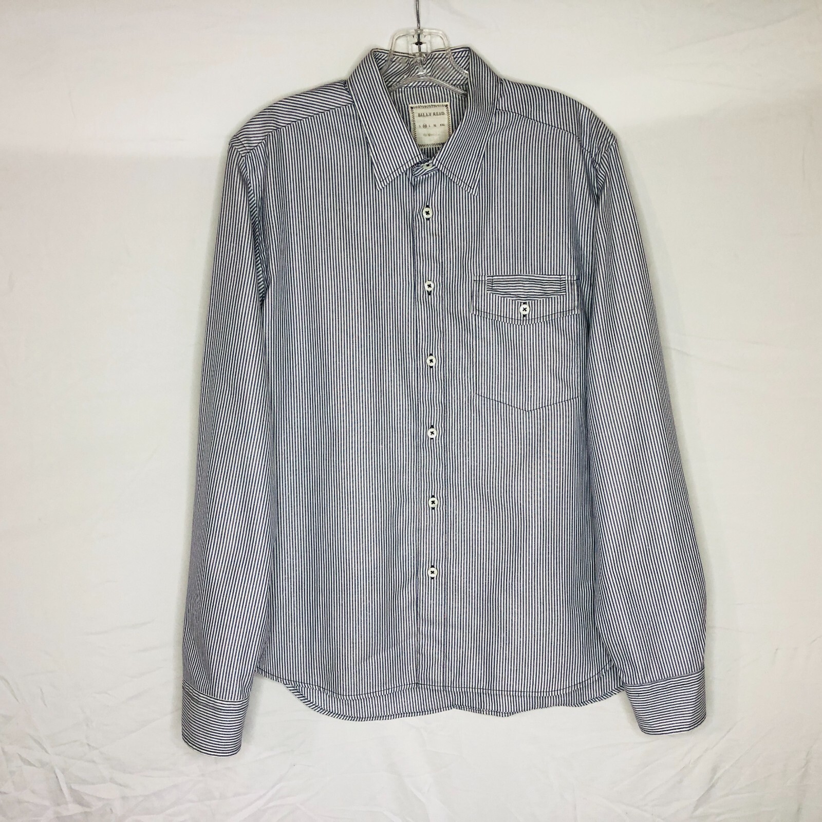 Billy Reid Mens Blue Striped Button Front L/S Standard Fit Shirt Size Medium