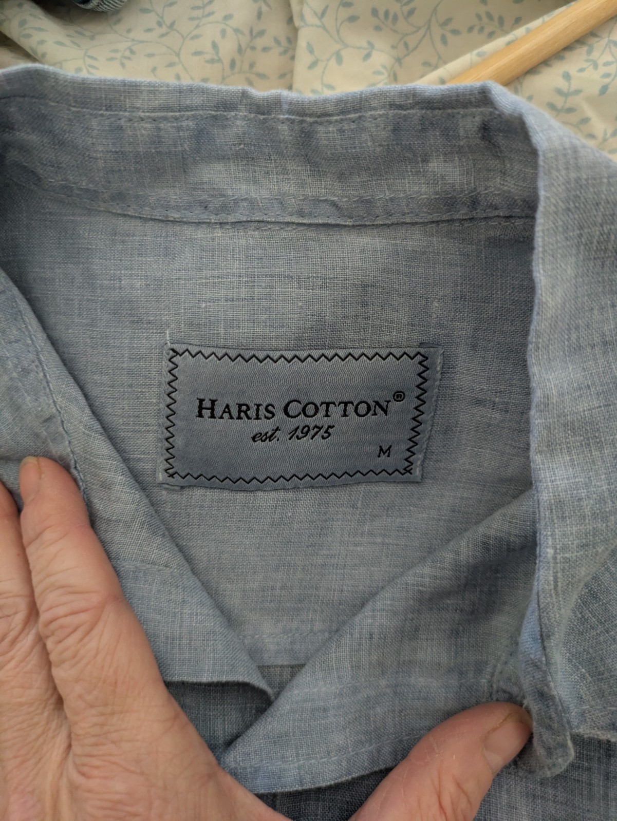 Haris Cotton Men’s Shirt 100% Linen Medium-fits like a L or XL Blue