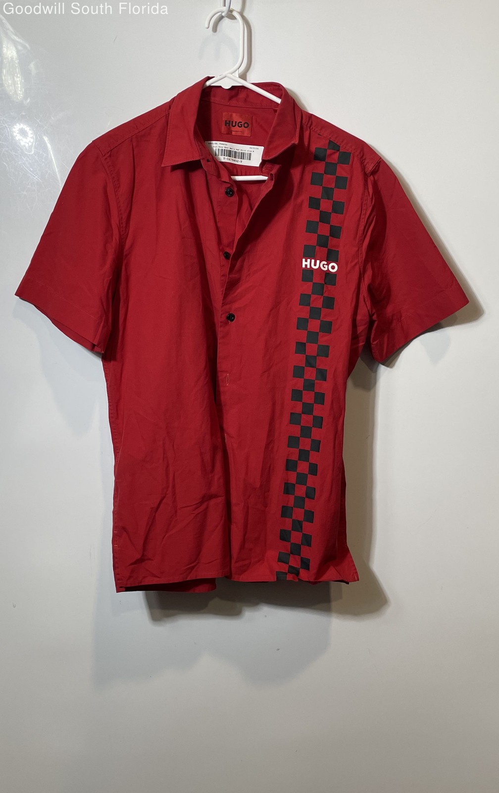 Hugo Boss Mens Red Cotton Straight Fit Long Sleeve Collared Button-Up Shirt Sz M