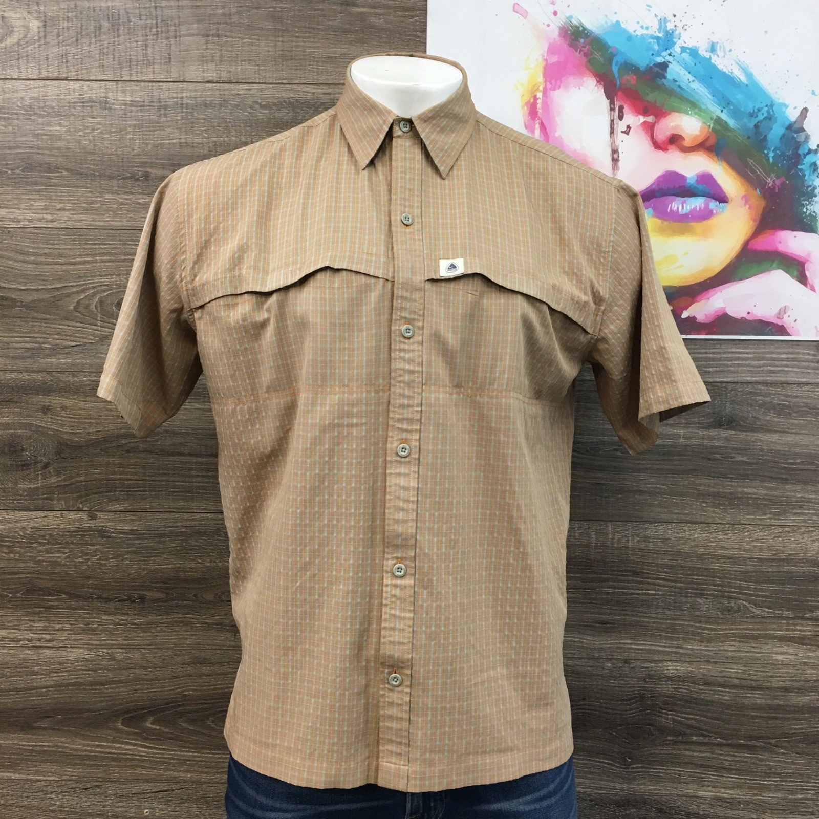 VINTAGE Nike ACG Dri FIT Plaid Button Up Shirt Men’s Size L Tan Outdoor